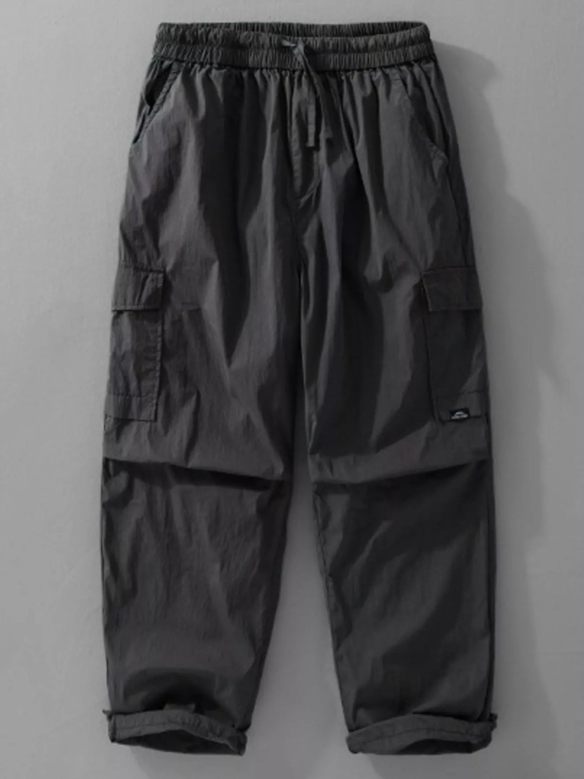 Men's Plus Size Drawstring Wide Leg Pants in Dark Gray