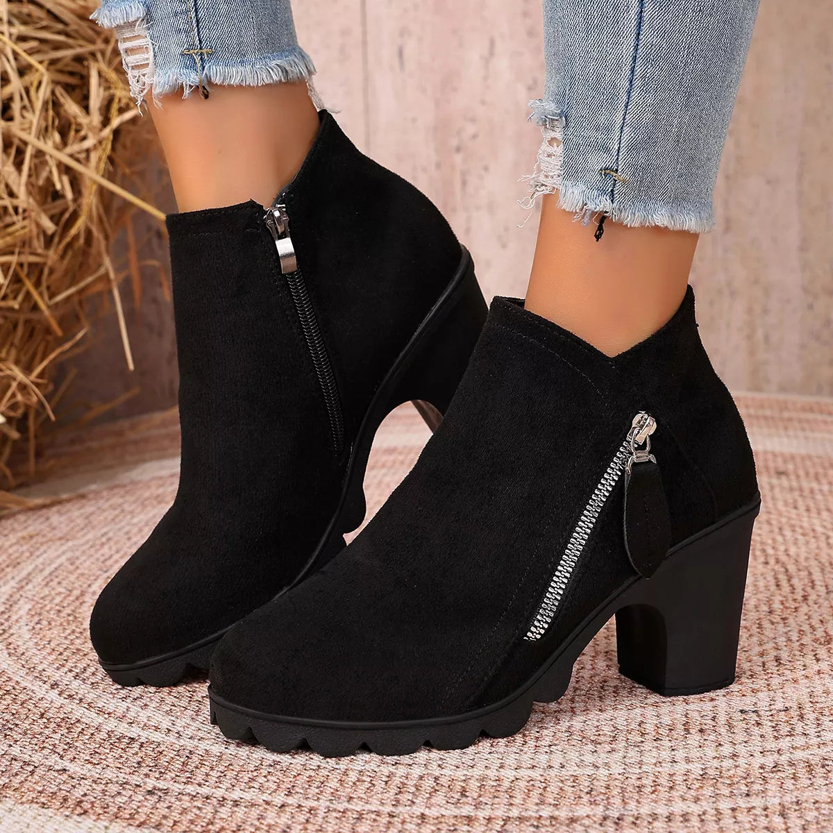 Round Toe Block Heels Boots - Lilixa.store