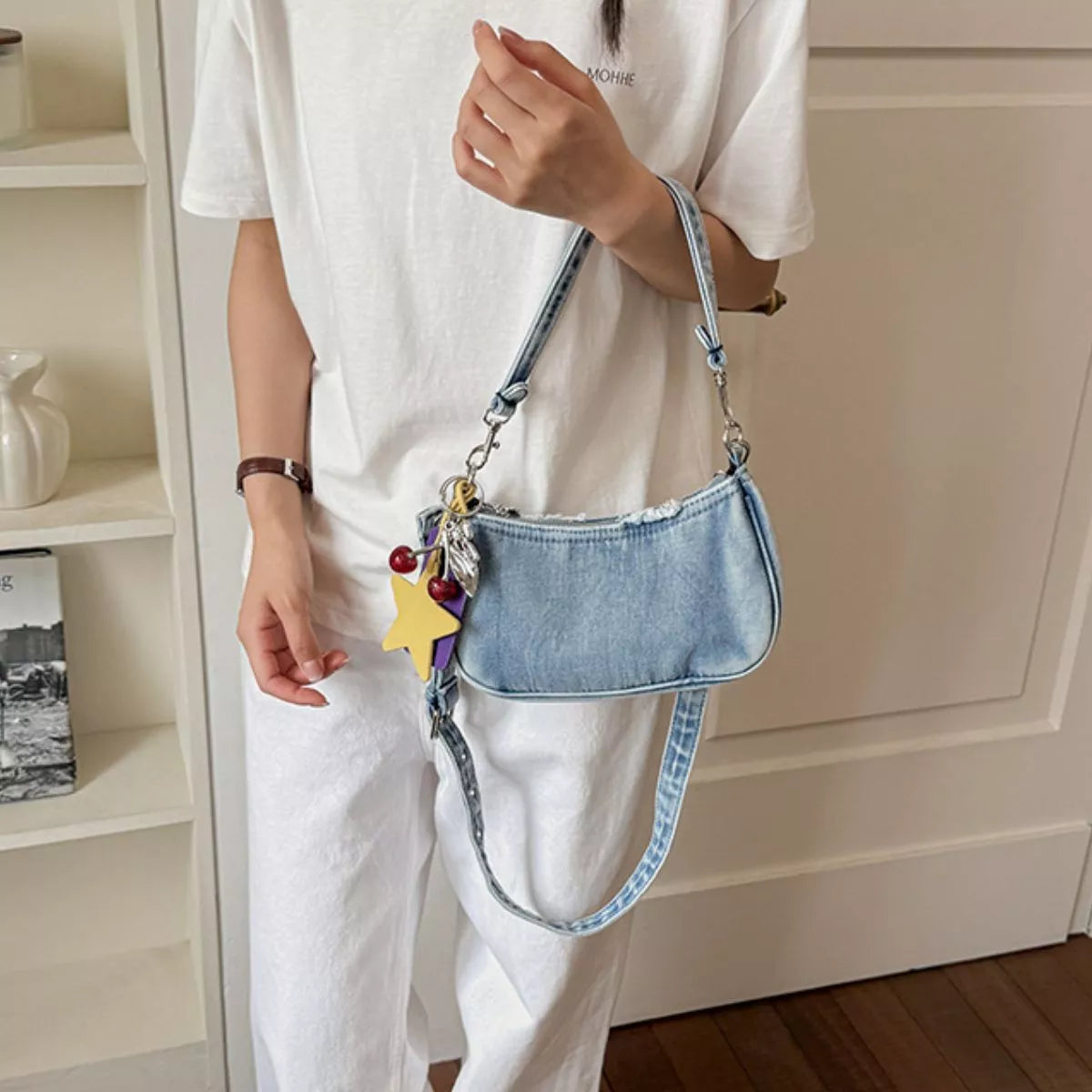 Star Charm Denim Shoulder Bag - Lilixa.store