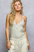 POL Lace Detail V-Neck Ribbed Cami - Lilixa.store