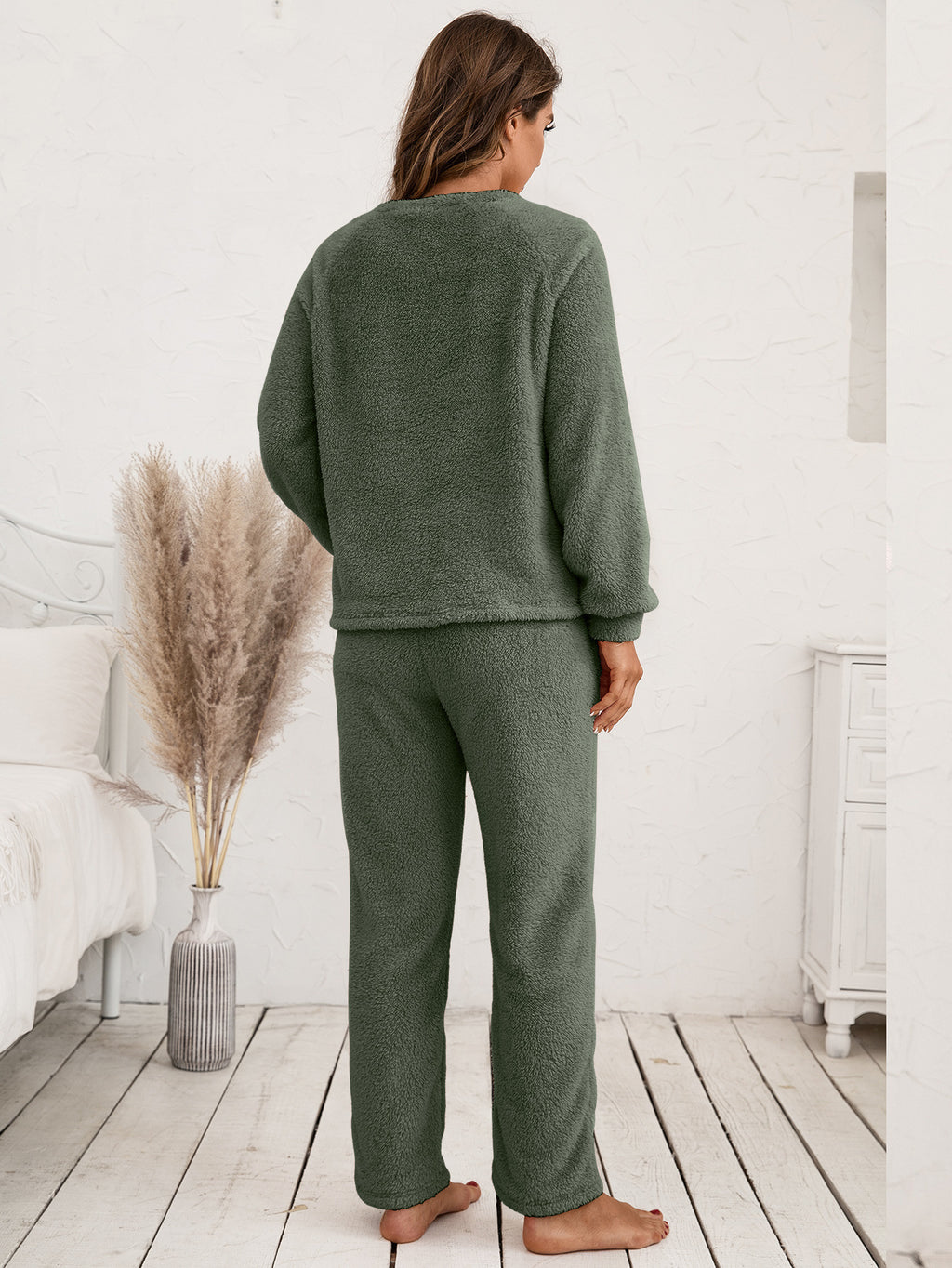 Ivy Lane Teddy Long Sleeve Top and Pants Lounge Set - Lilixa.store