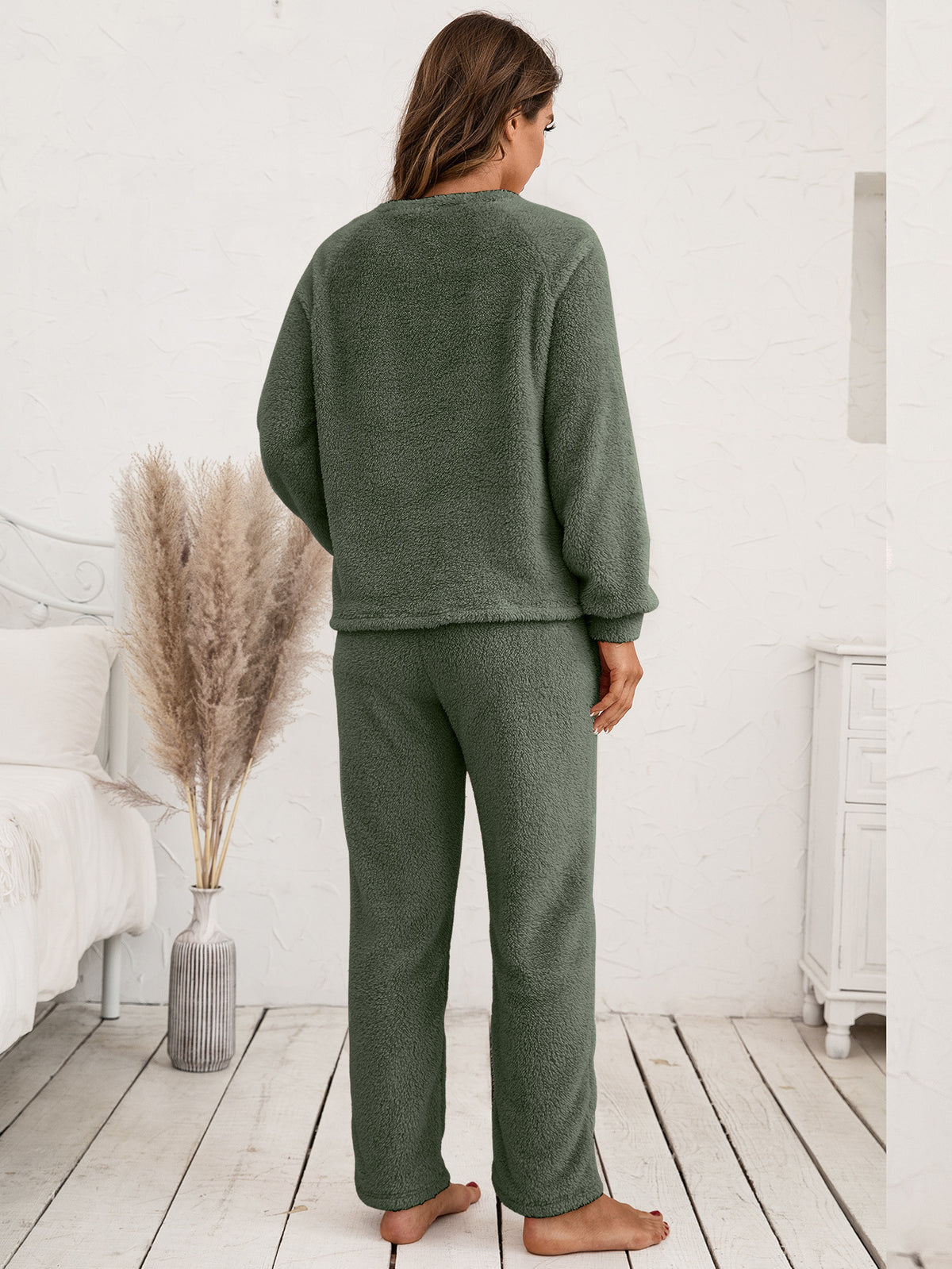 Ivy Lane Teddy Long Sleeve Top and Pants Lounge Set - Lilixa.store
