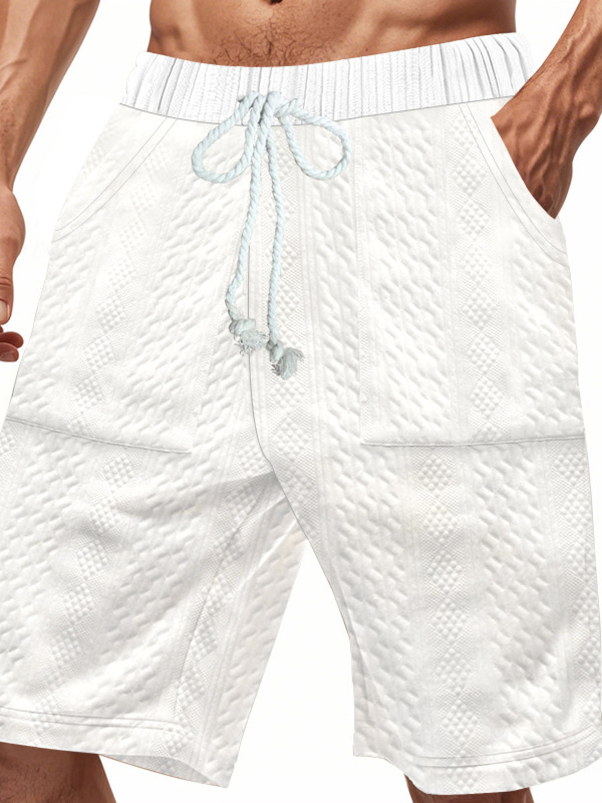 Men's Full Size Texture Drawstring Shorts Plus Size, view 5