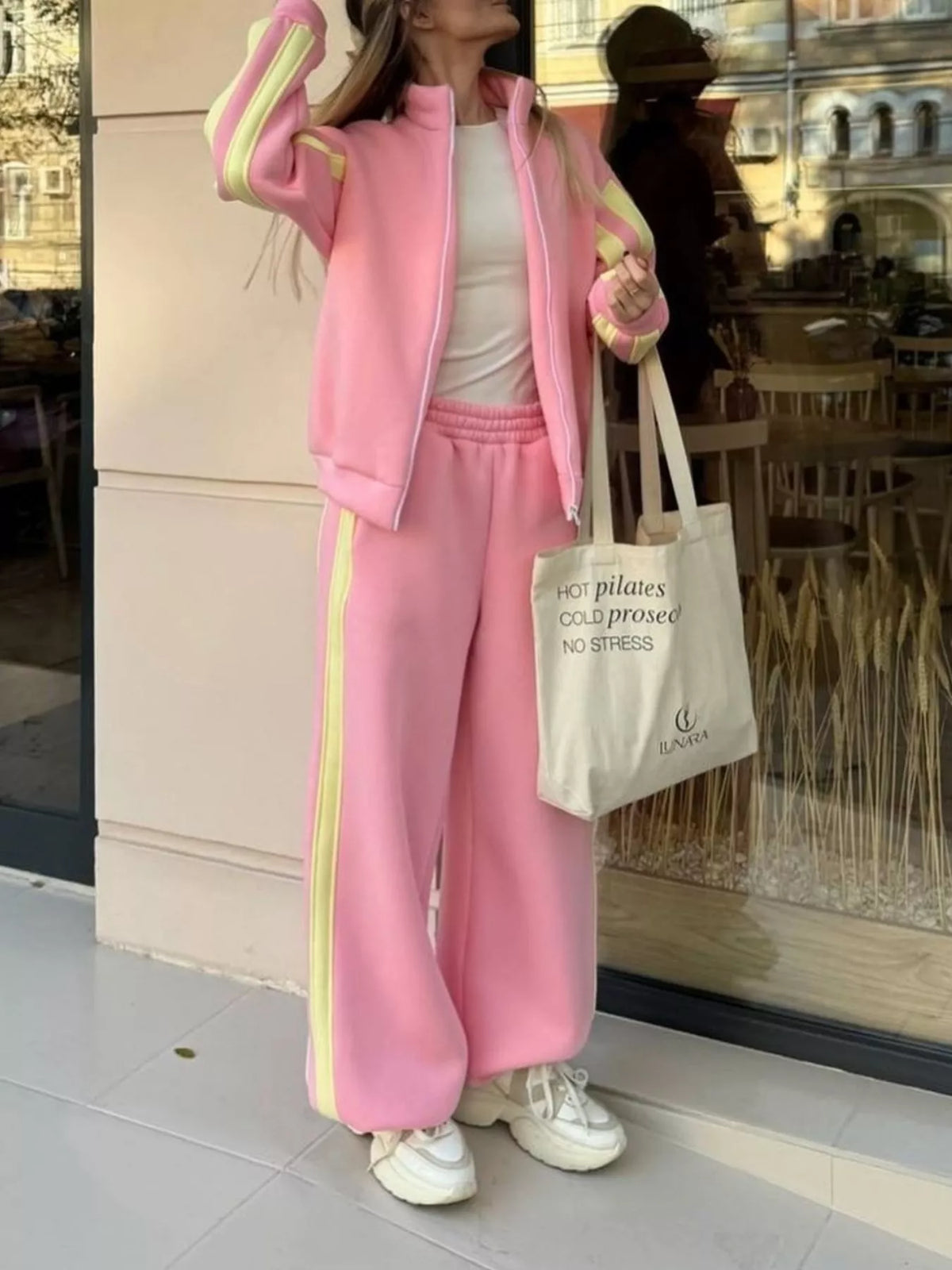 Contrast Striped Zip Up Top and Pants Set - Lilixa.store