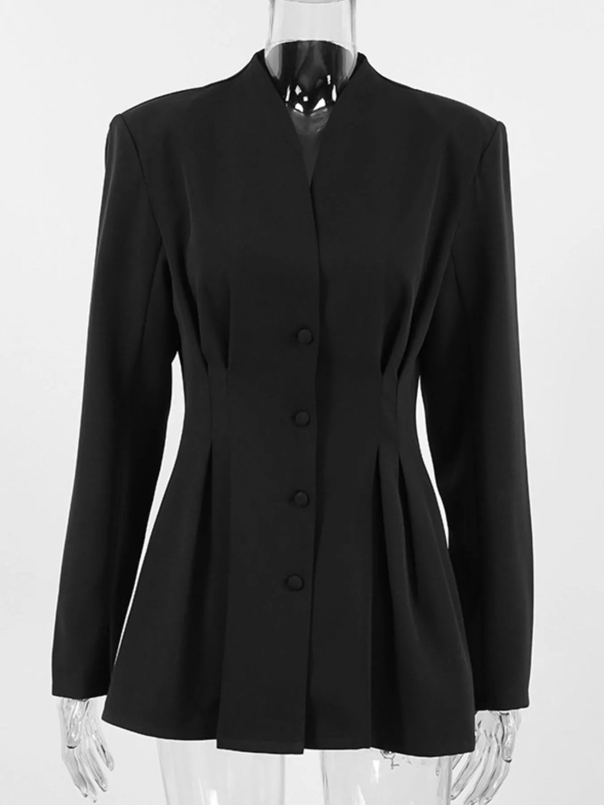Fitted Button-Down Jacket in Black, view 5