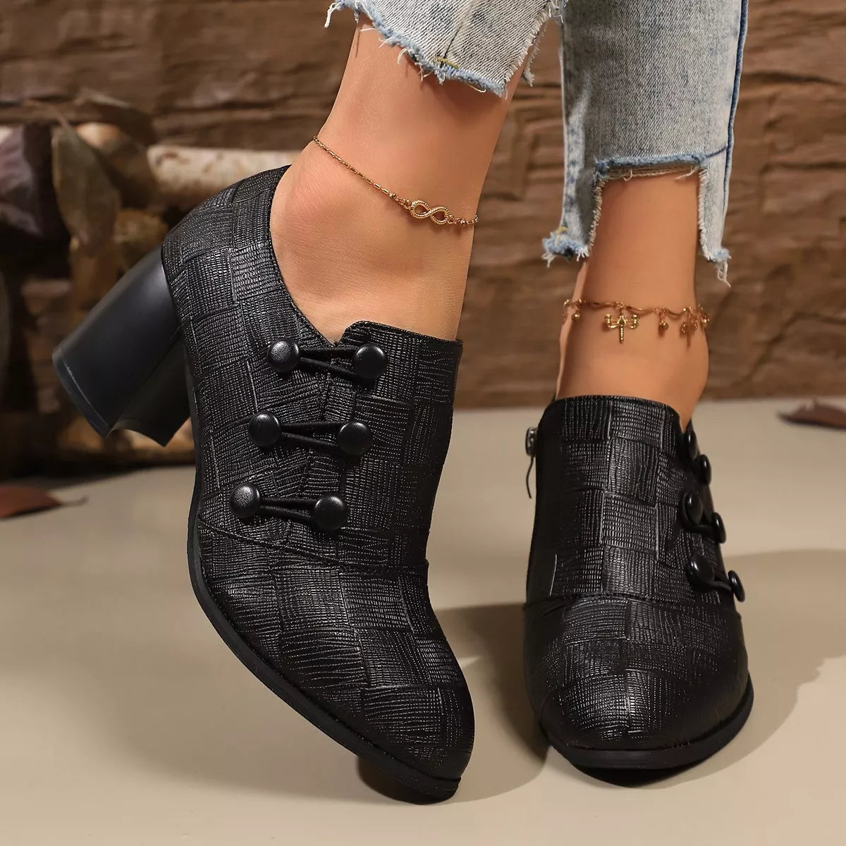 Woven Texture Button Decor Pumps - Lilixa.store