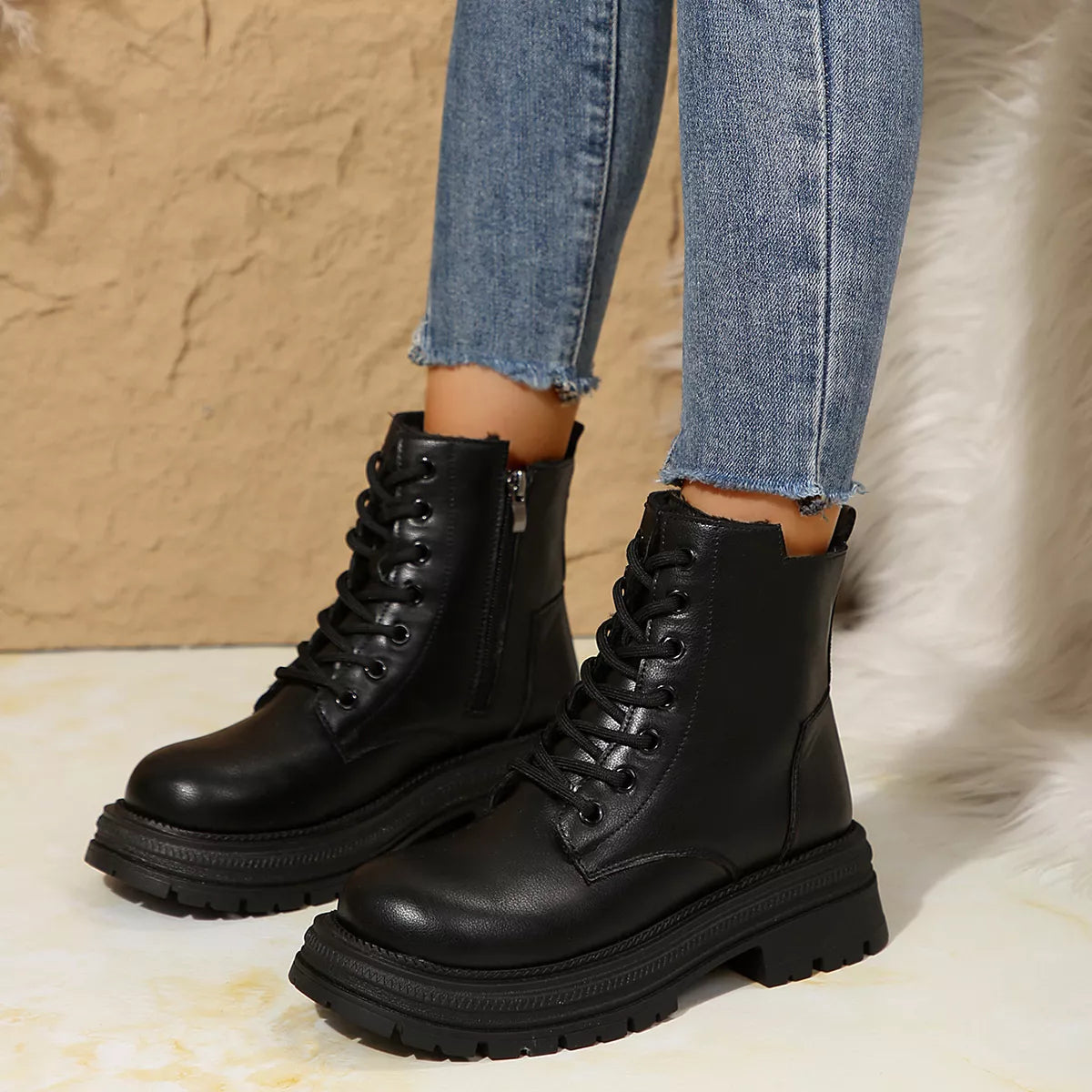 Lace Up Round Toe Platform Boots - Lilixa.store