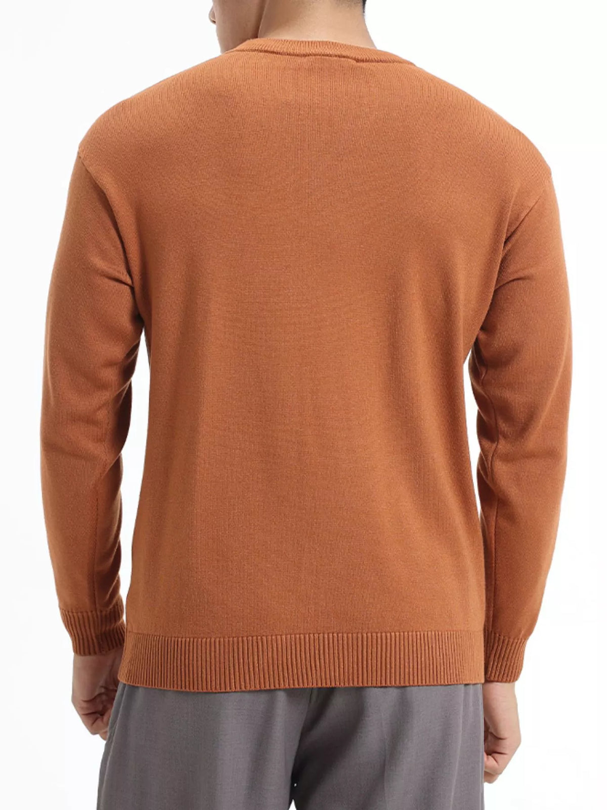 Men's Minimalist Crew Neck Sweater with Ribbed Cuffs, view 7