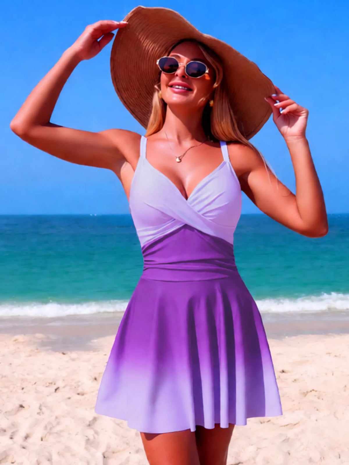 V-Neck Gradient One-Piece Swimsuit - Lilixa.store