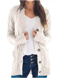 Full Size Chunky Cable Knit Button-Down Cardigan Plus Size - Lilixa.store
