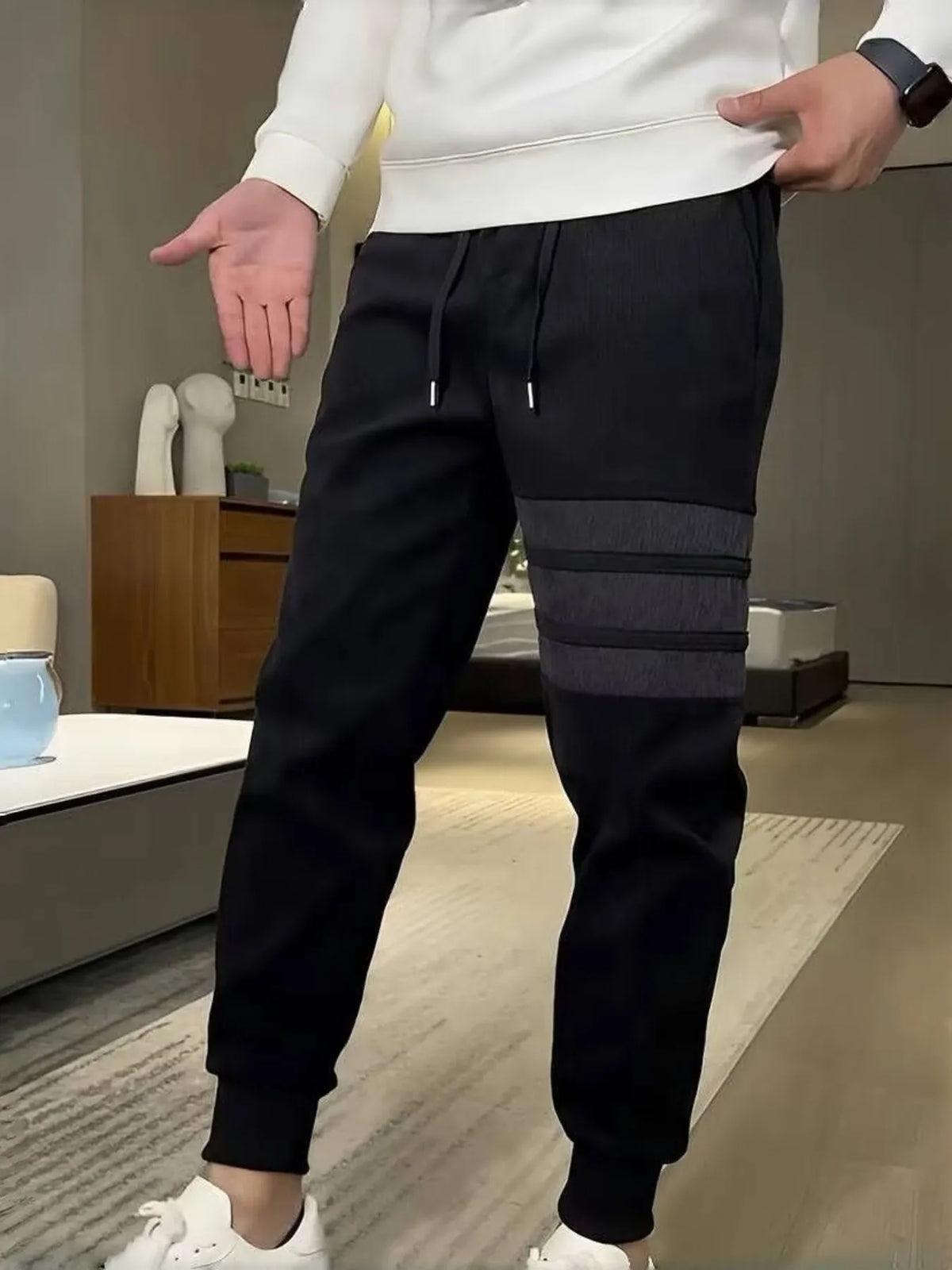 Men's Plus Size Drawstring Slim-Fit Joggers in Dark Gray