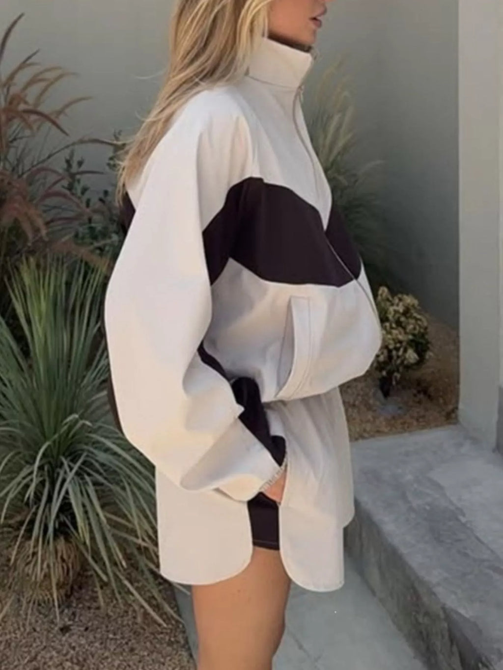 Color-Block Zip-Up Jacket and Shorts Set - Lilixa.store