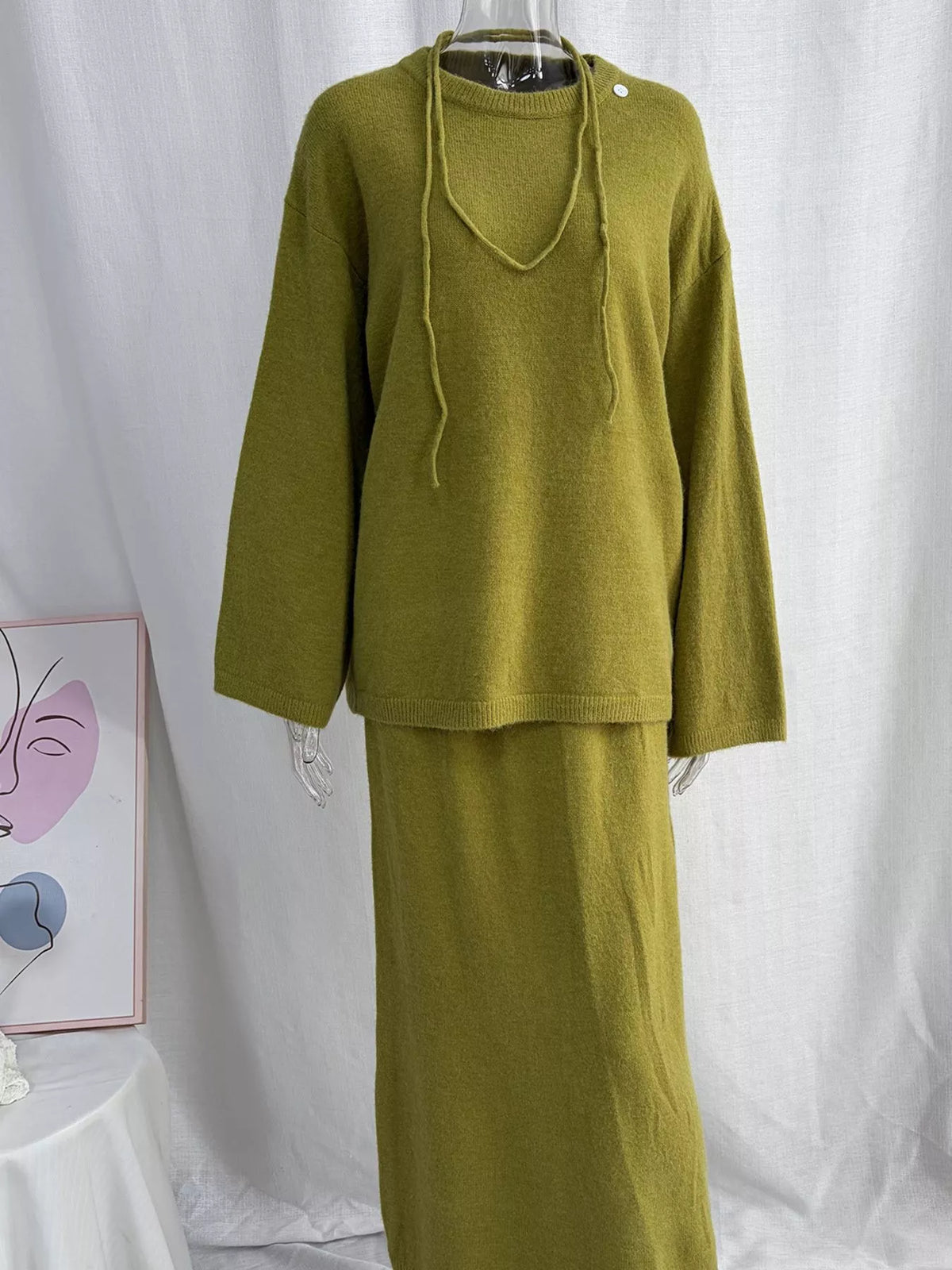 Waist-Tie Detail Sweater and Maxi Skirt Set, view 12