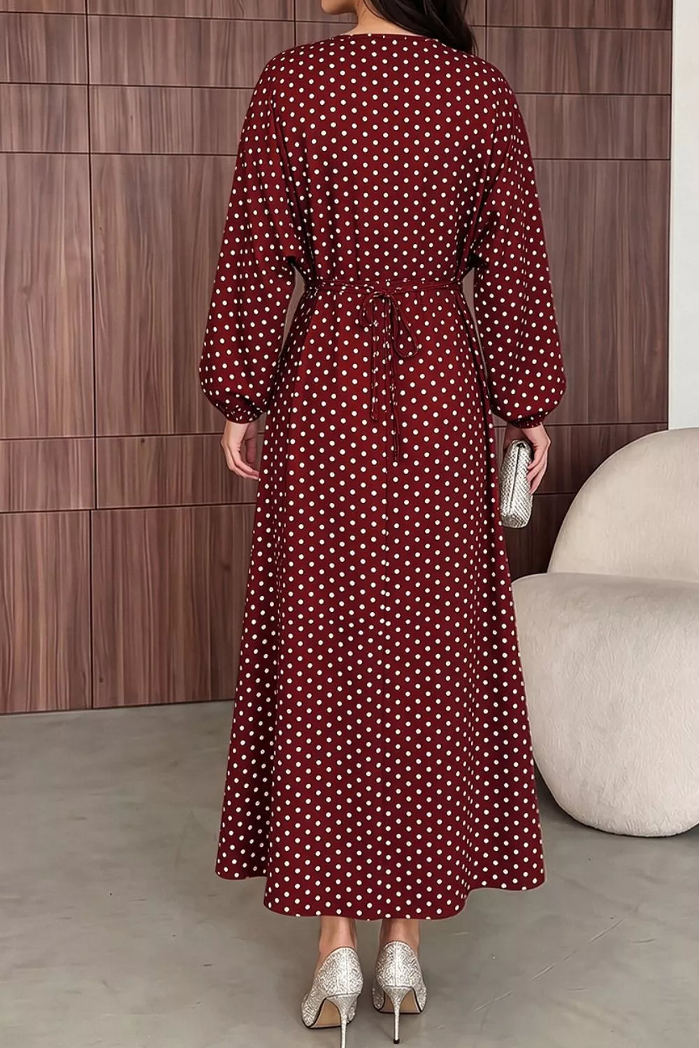 Polka Dot Long Sleeve Maxi Dress - Lilixa.store