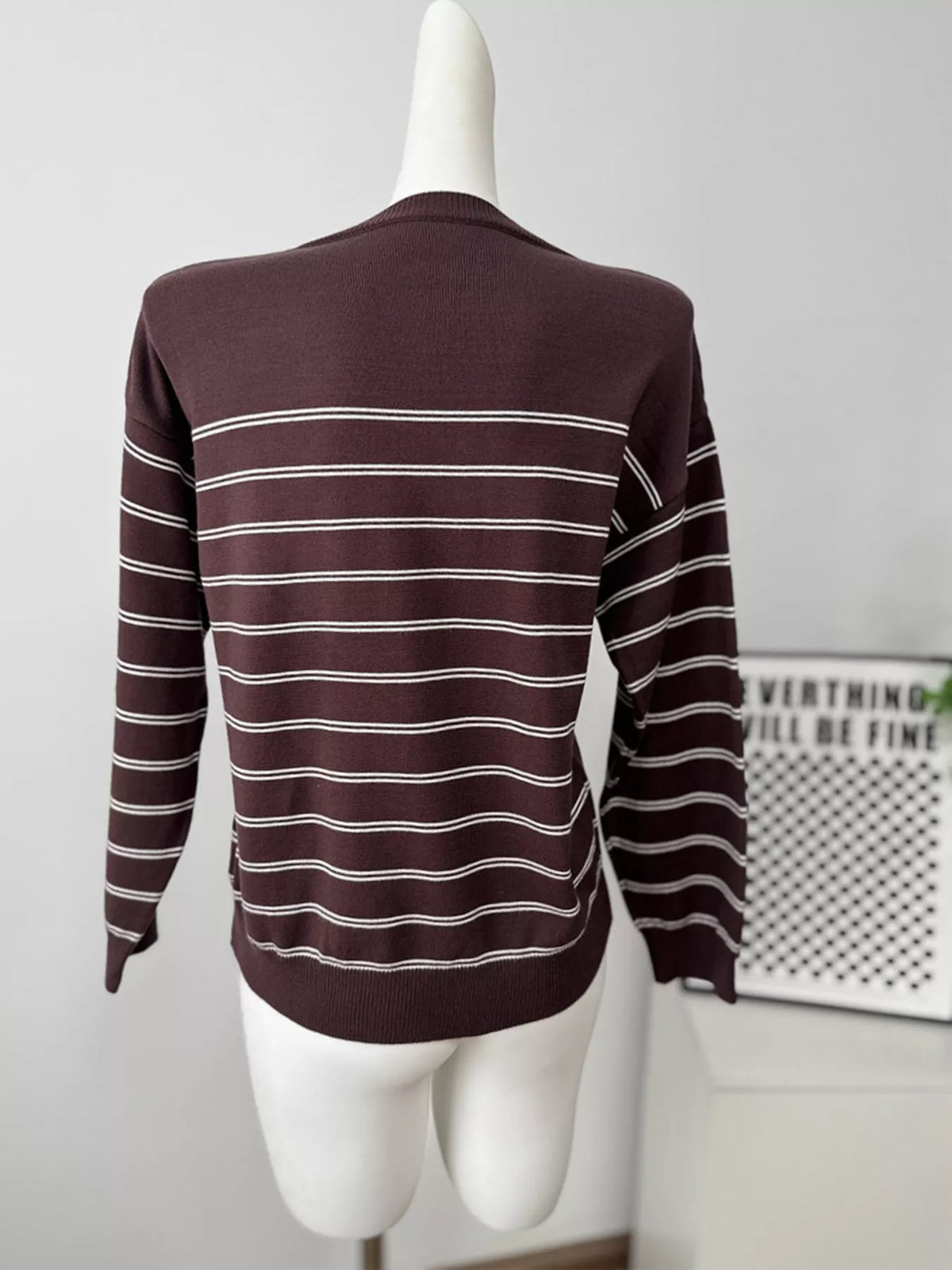 Classic Striped Crewneck Knit Top with Layered Sweater Detail, view 21