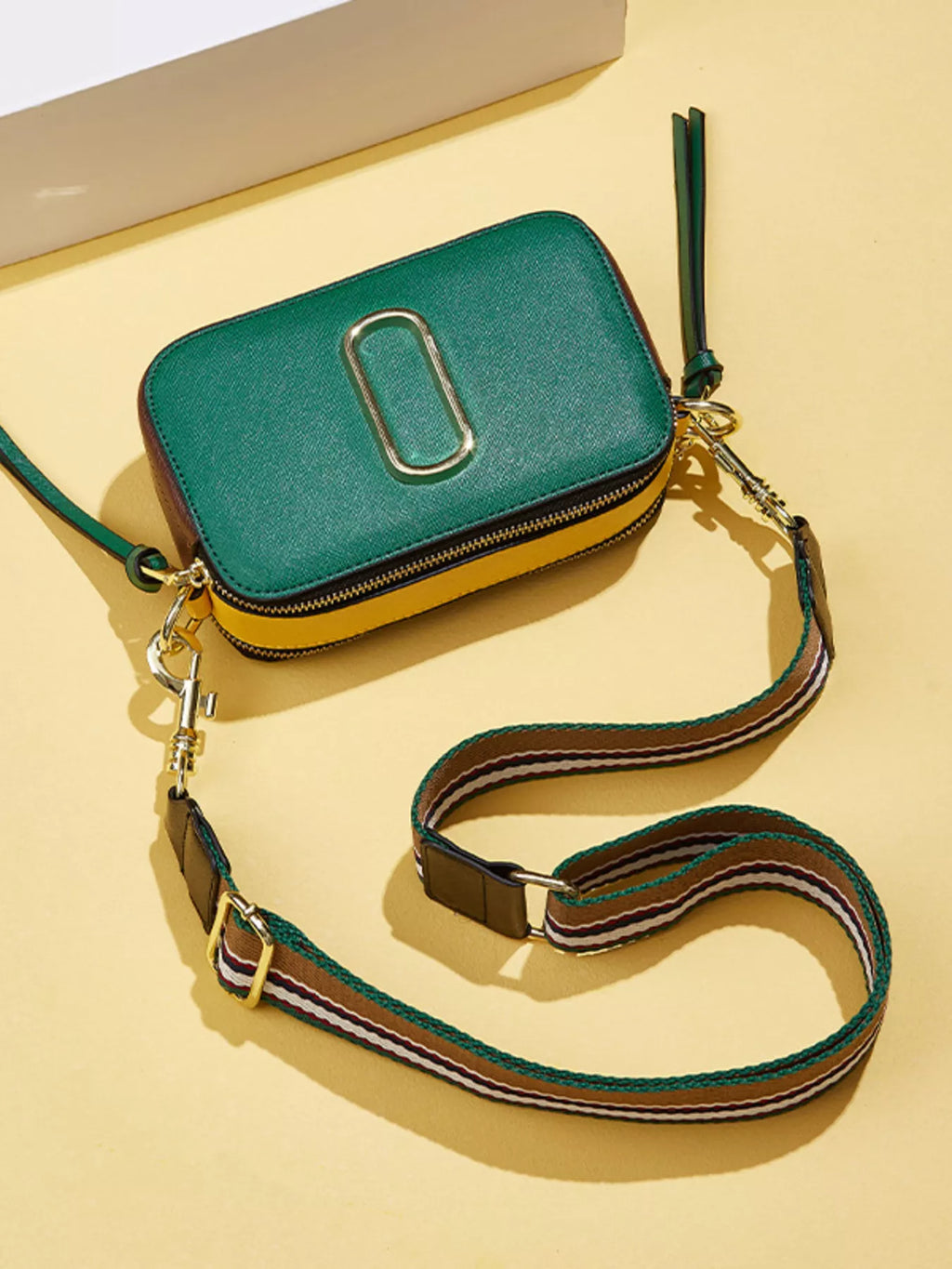 Color-Block Crossbody Bag with Webbing Strap in Dark Green, view 4