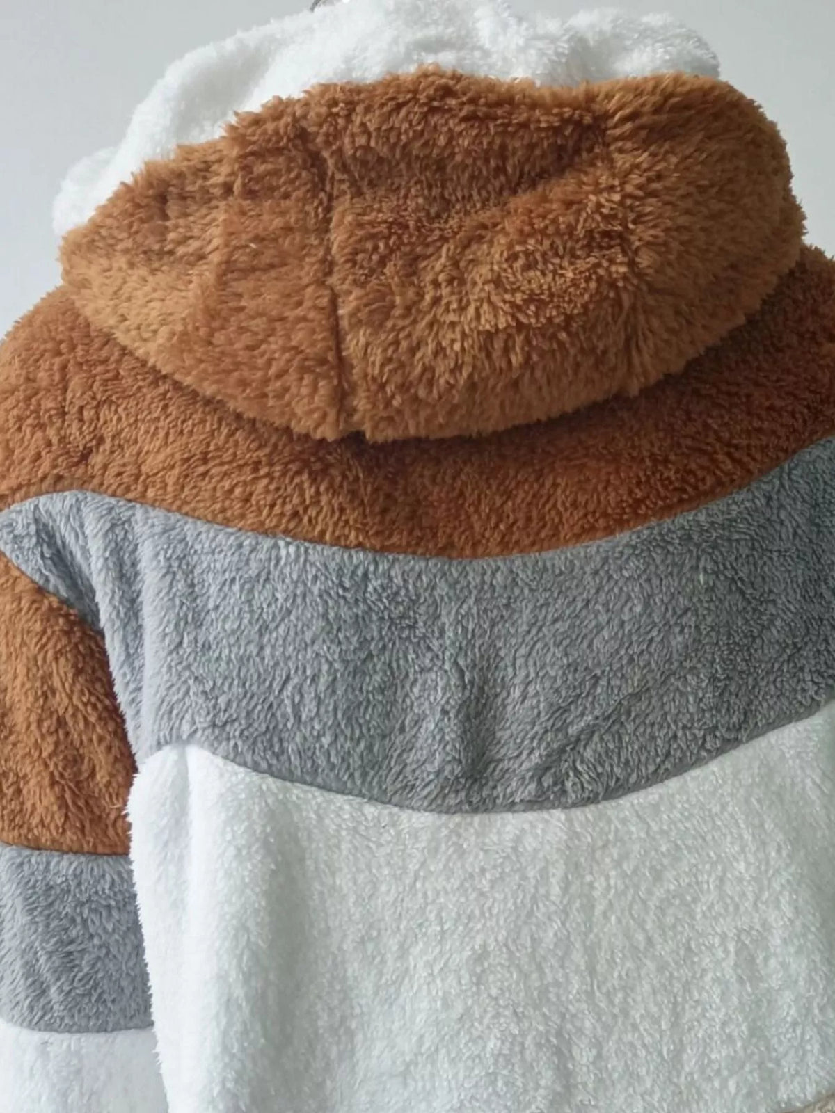 Full Size Fuzzy Zip Up Hooded Outerwear Plus Size, view 11