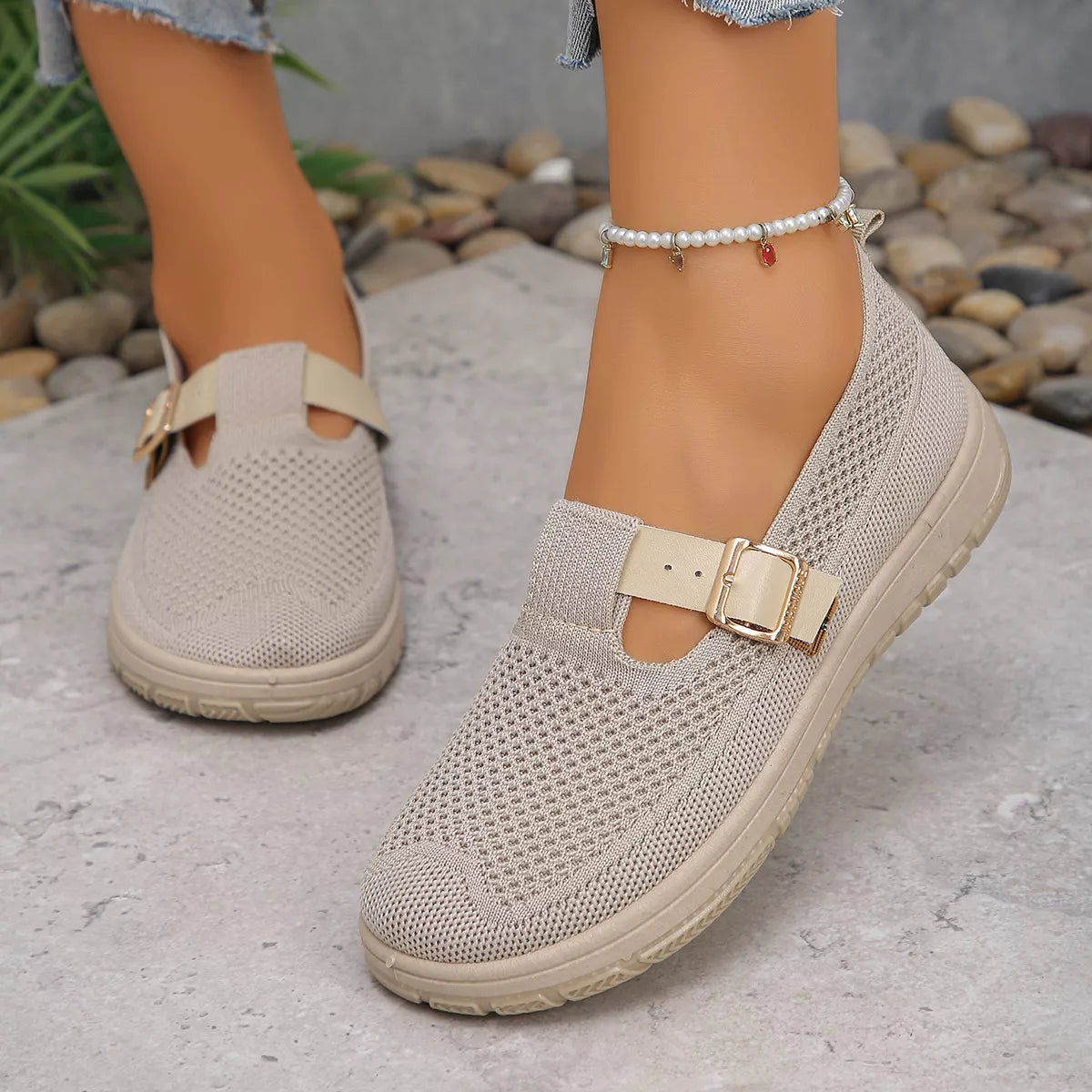 Round Toe Platform Slip-Ons in Ivory