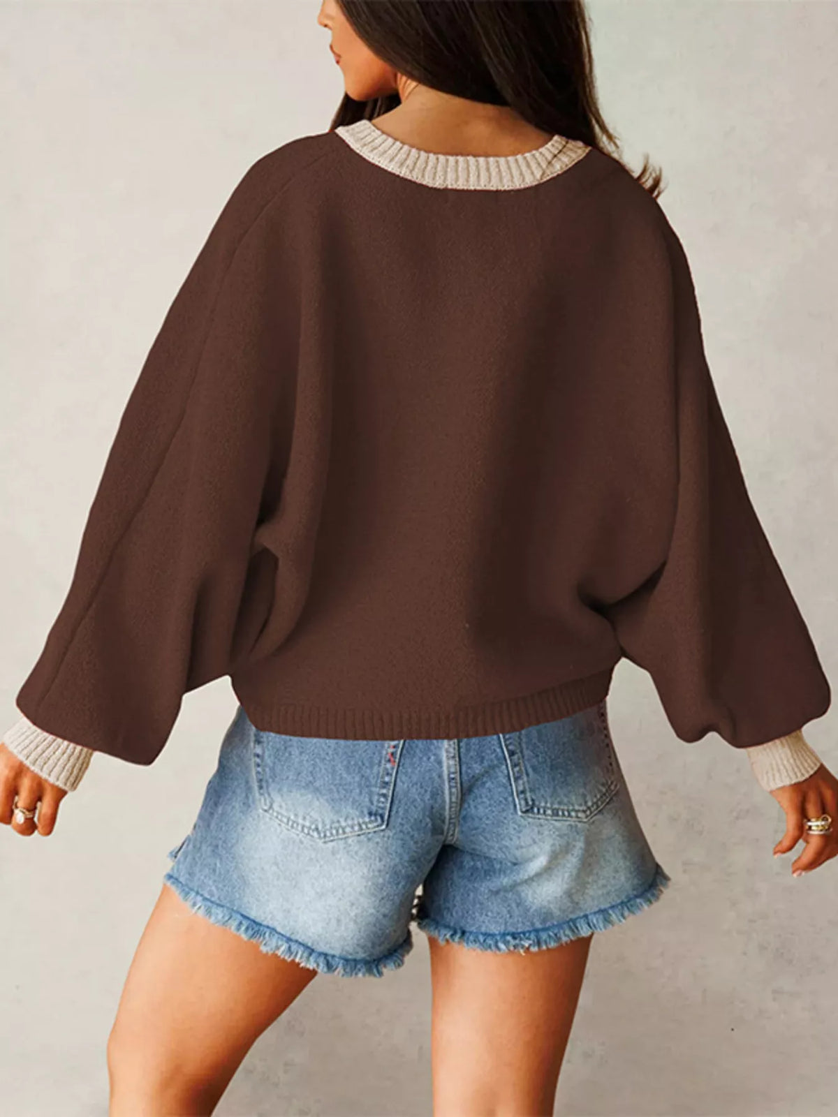 Button-Front Knit Cardigan with Contrast Trim - Lilixa.store