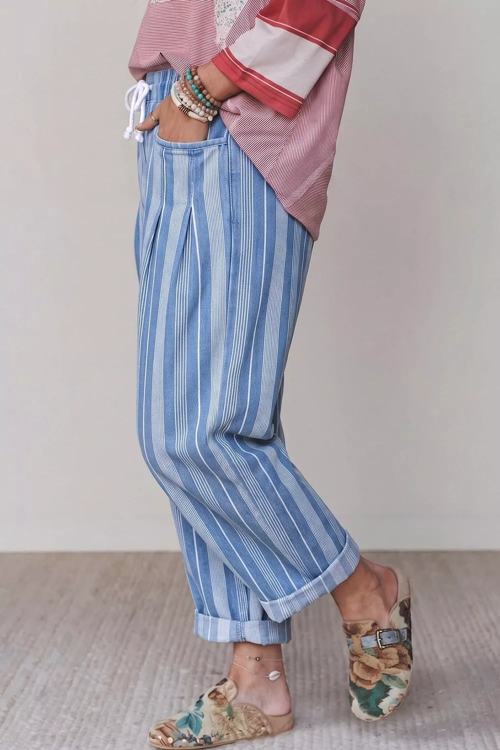 Stripe High Waist Wide Leg Barrel Jeans - Lilixa.store
