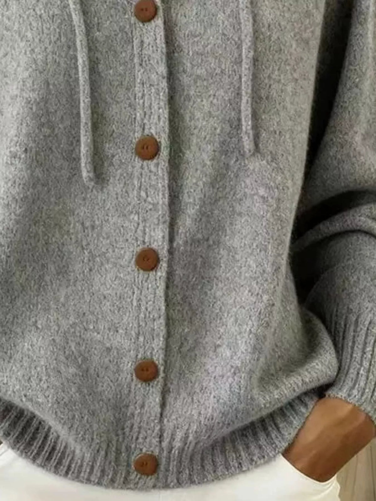Full Size Hooded Button-Down Knit Cardigan Plus Size - Lilixa.store