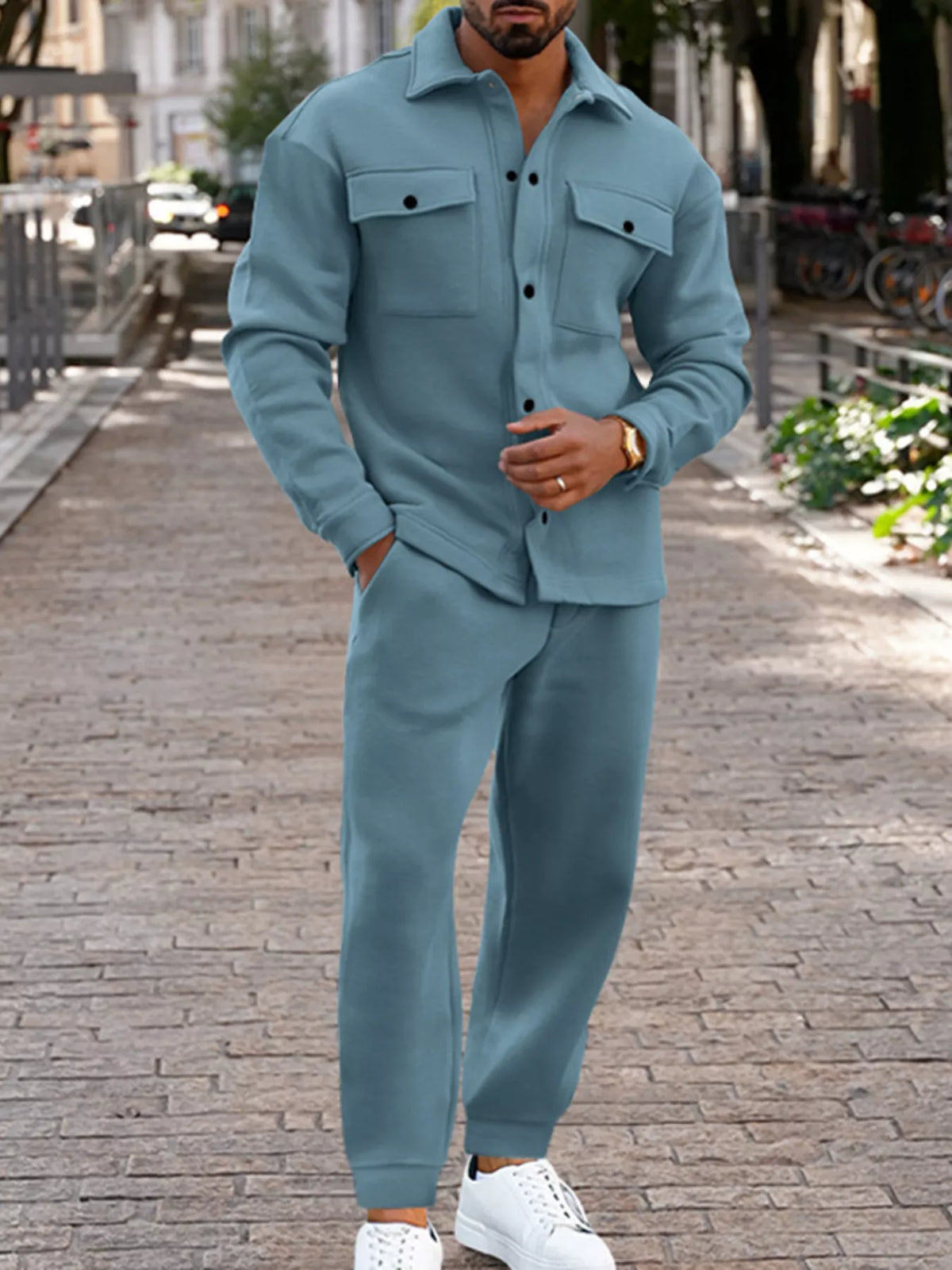 Men's Full Size Long-Sleeve Shirt and Joggers Set Plus Size - Lilixa.store