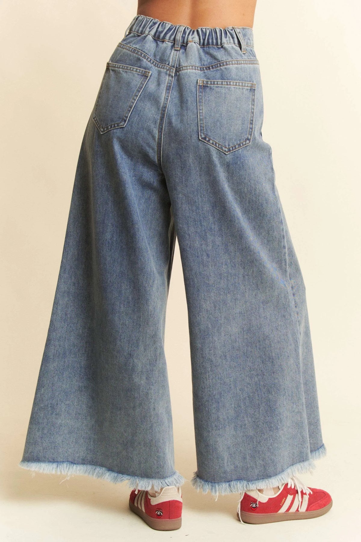Davi & Dani Patch Pocket Wide Leg Culotte Jeans - Lilixa.store