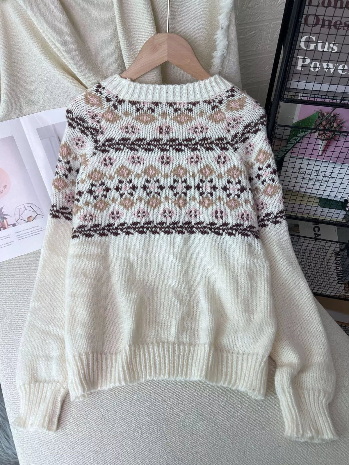 Fair Isle Patterned Round Neck Sweater, view 4