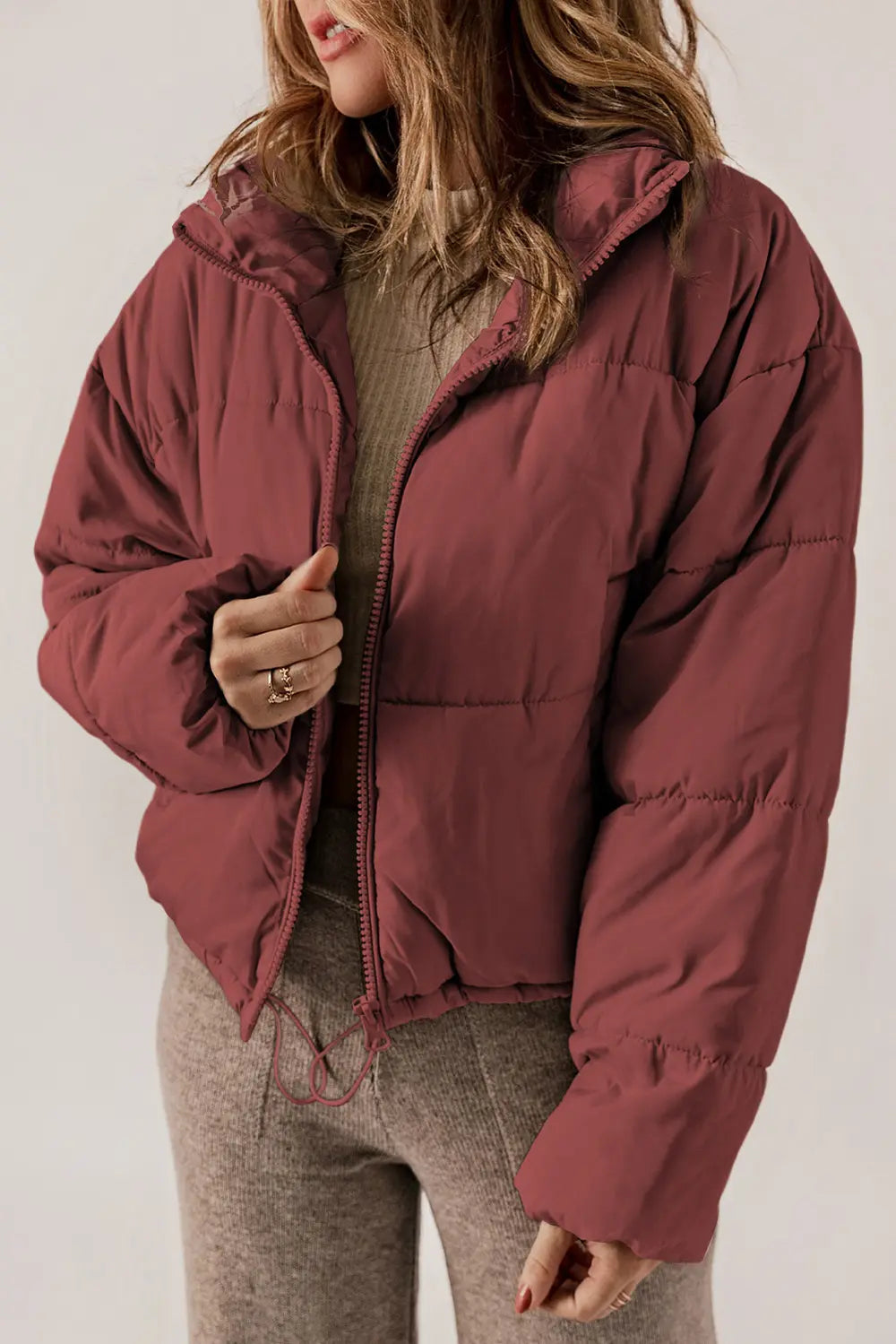 Zip Up Collared Neck Long Sleeve Winter Coat - Lilixa.store