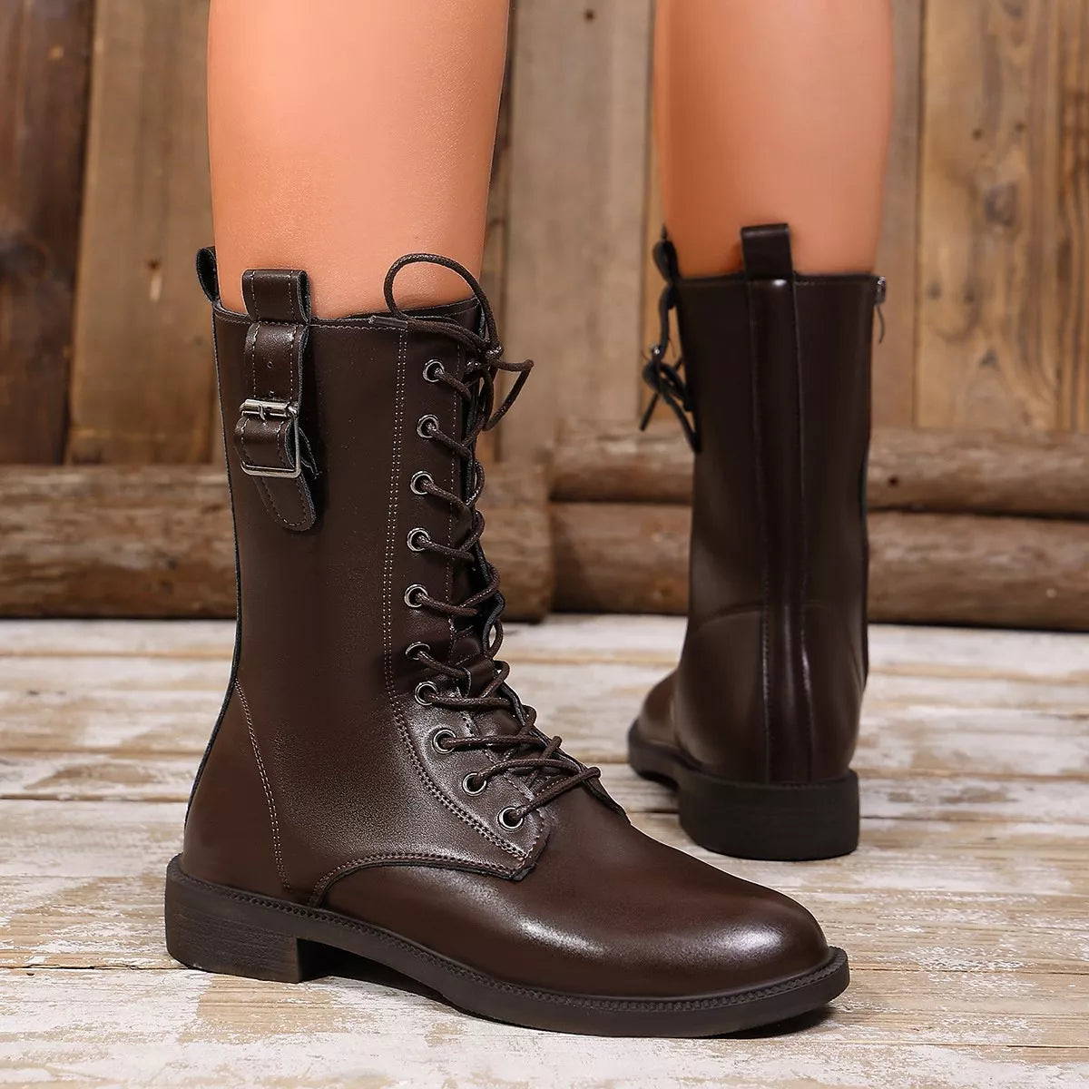 Round Toe Lace Up Boots - Lilixa.store
