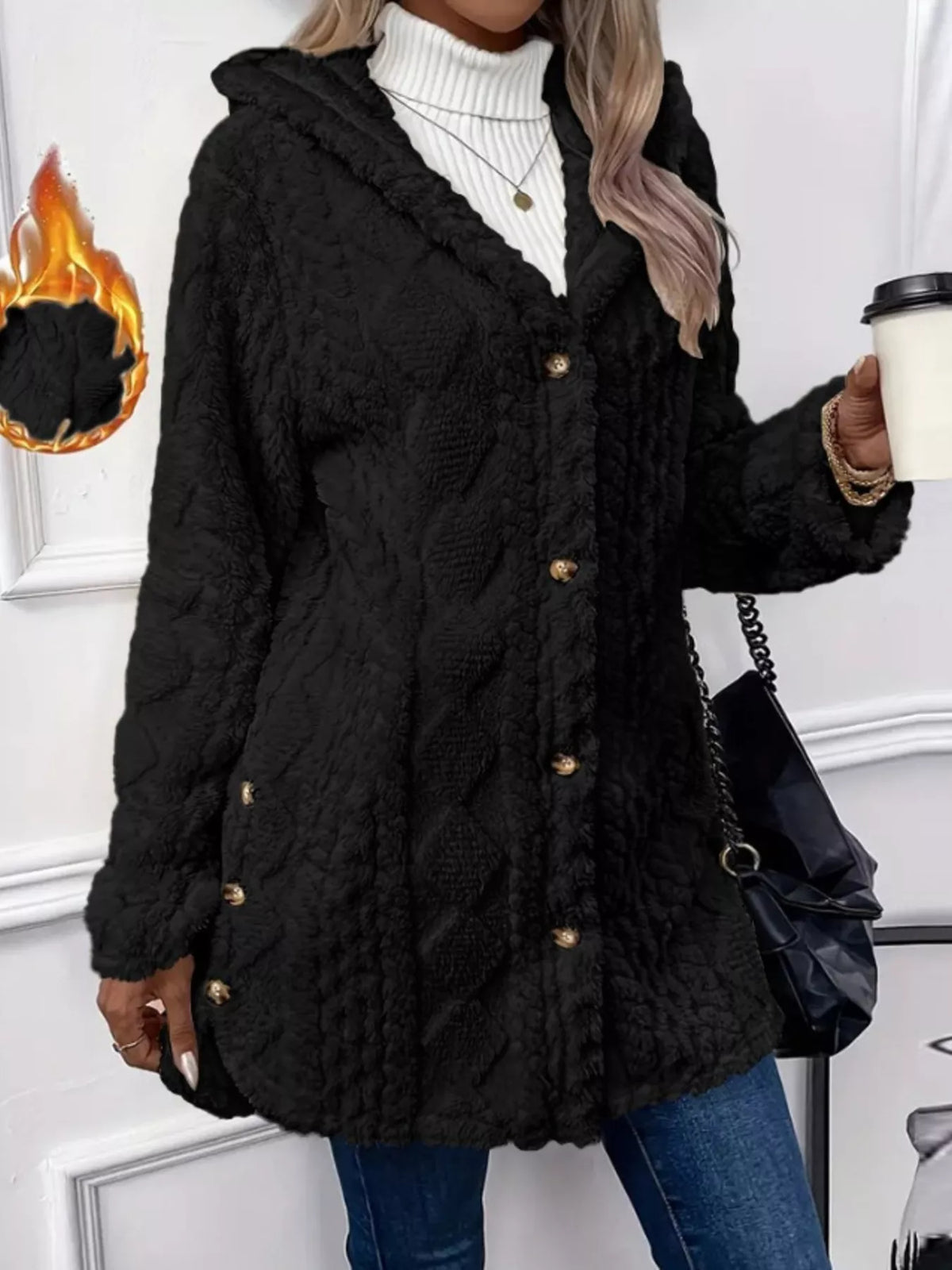 Full Size Button-Down Hooded Outerwear Plus Size, view 9
