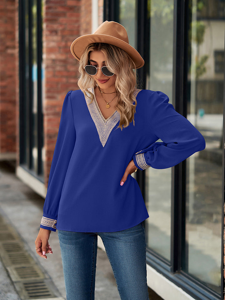 V-Neck Long Sleeve Blouse, view 2