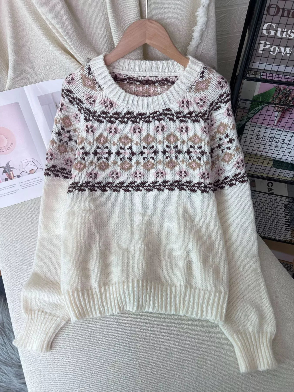 Fair Isle Patterned Round Neck Sweater, view 3