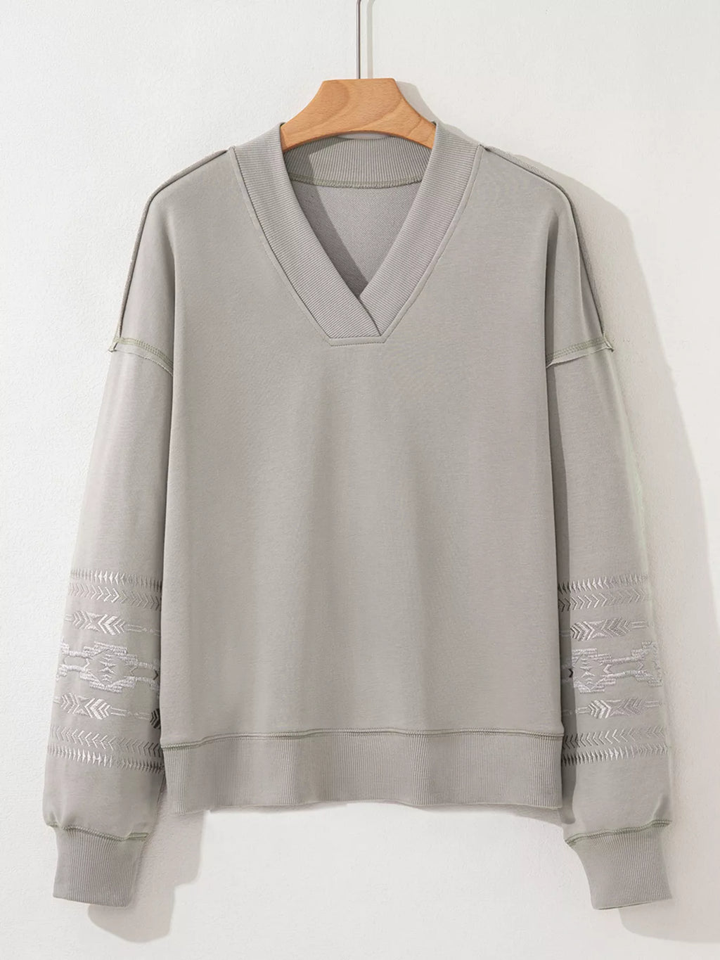 Aztec Embroidered Western V Neck Sweatshirt - Lilixa.store