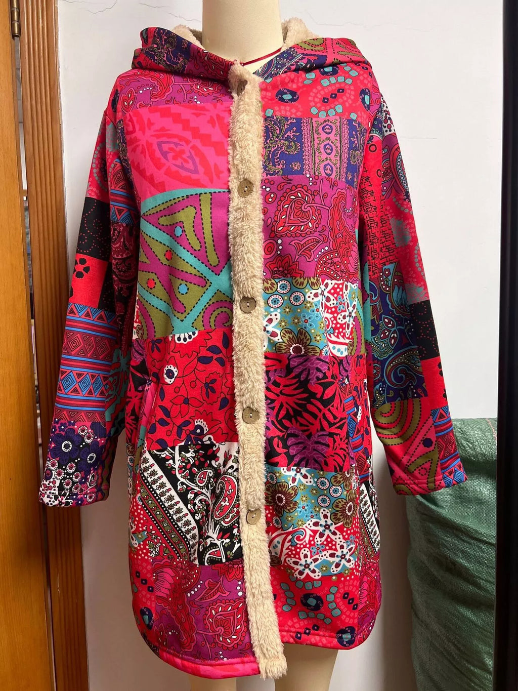 Bohemian Patchwork Fleece Lined Hooded Outerwear - Lilixa.store