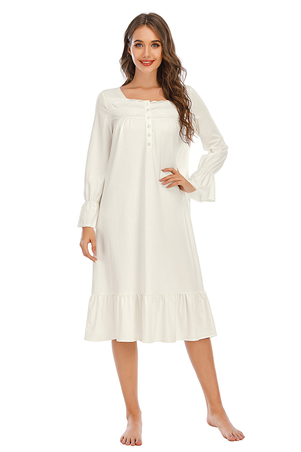 Flounce Sleeve Ruffle Hem Night Dress - Lilixa.store