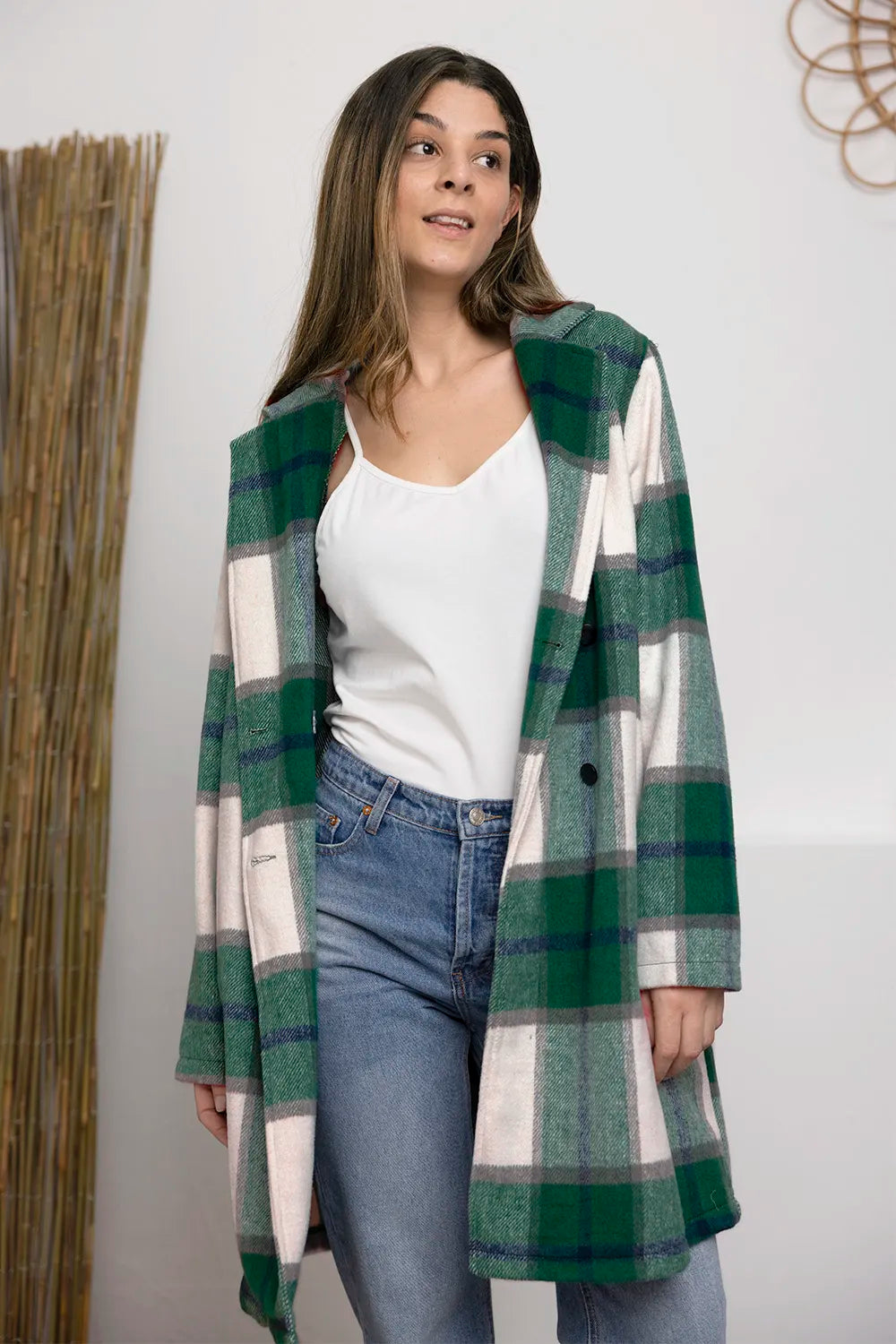 Double Take Full Size Plaid Button Up Lapel Collar Coat - Lilixa.store