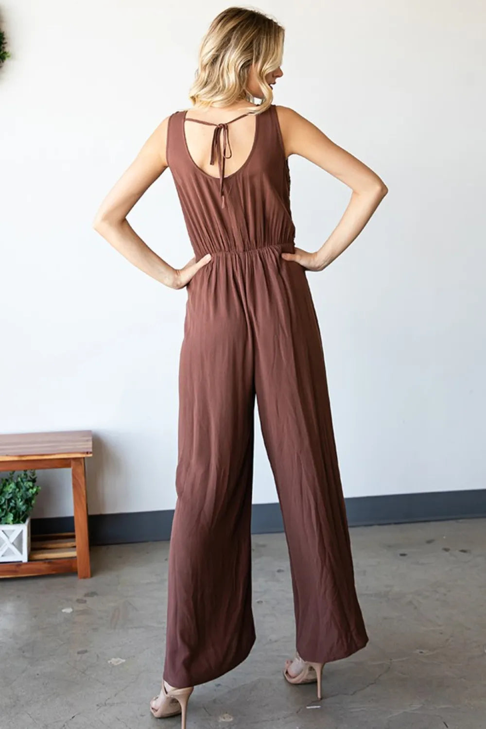 First Love Tie Back Sleeveless Slit Wide Leg Jumpsuit - Lilixa.store