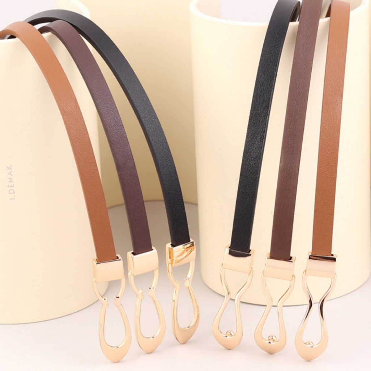 Skinny Leather Belt with Interlocking Buckle - Lilixa.store