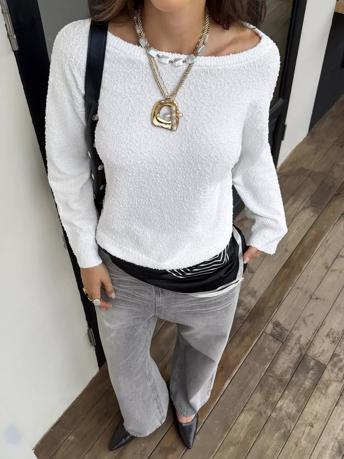 Boat Neck Dropped Shoulder Sweater - Lilixa.store