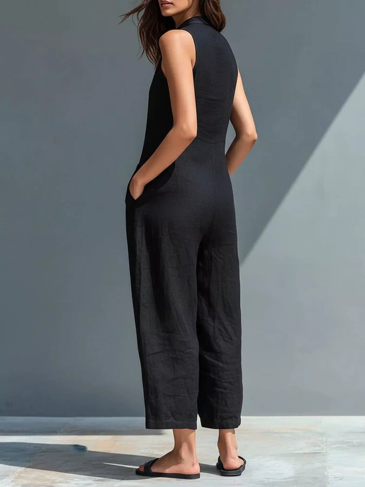 Full Size Button Front Sleeveless Jumpsuit Plus Size - Lilixa.store