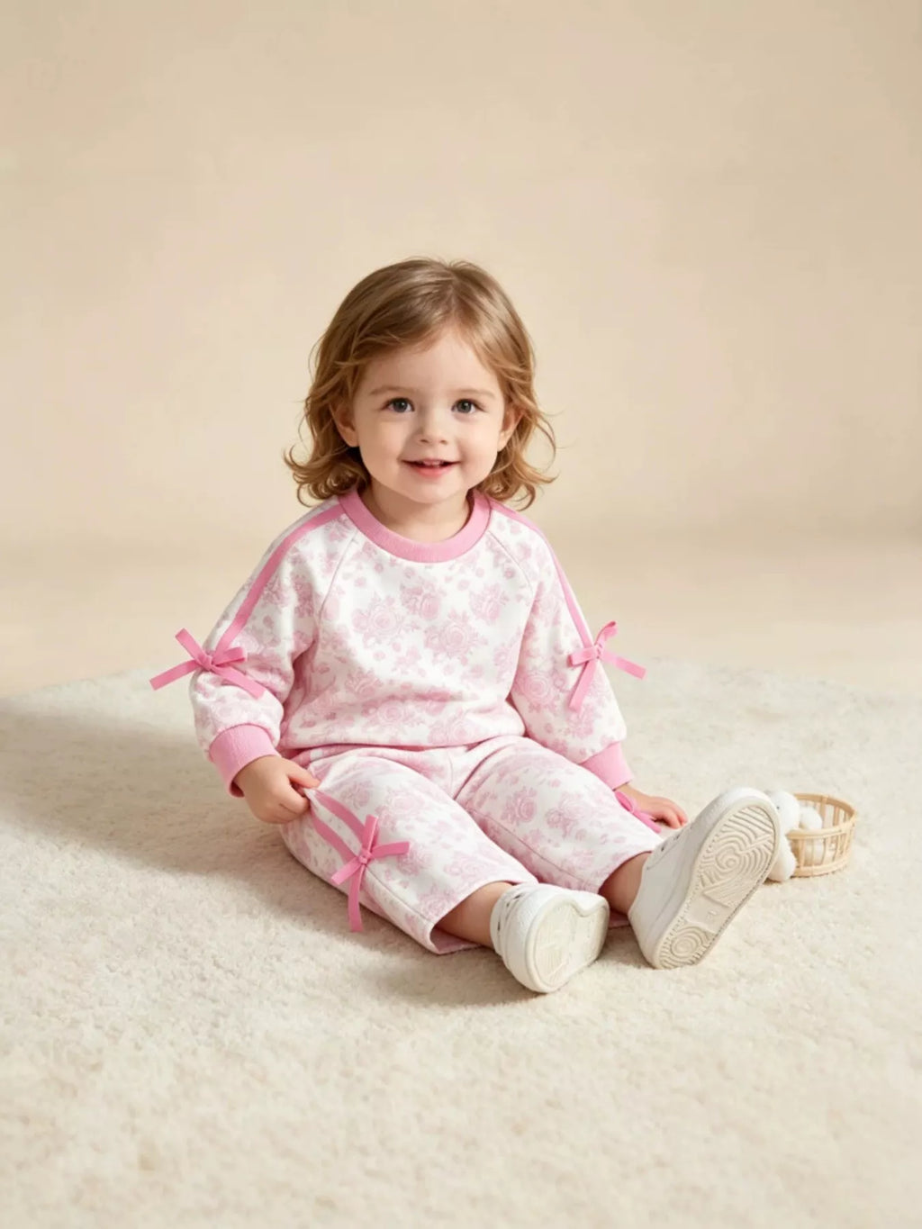 Children's Floral Print Round Neck Top and Pants Two-Piece Lounge Set - Lilixa.store