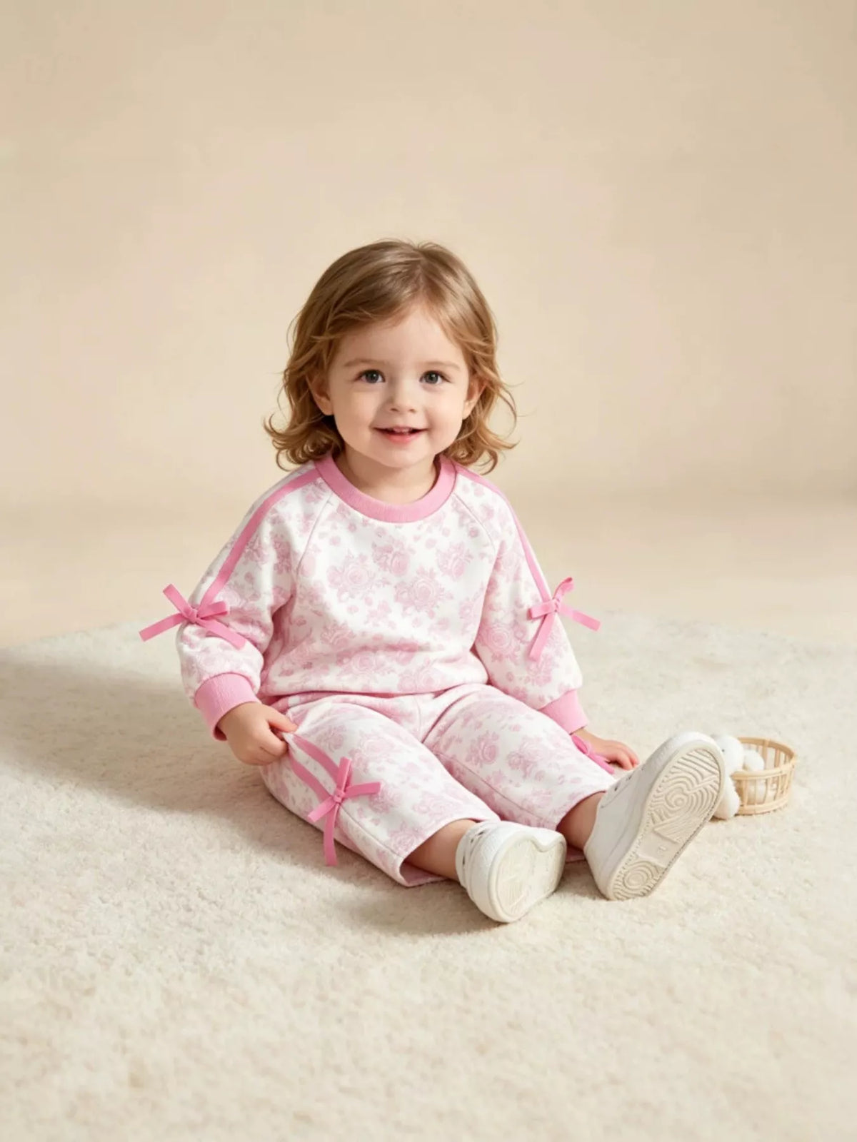 Children's Floral Print Round Neck Top and Pants Two-Piece Lounge Set - Lilixa.store