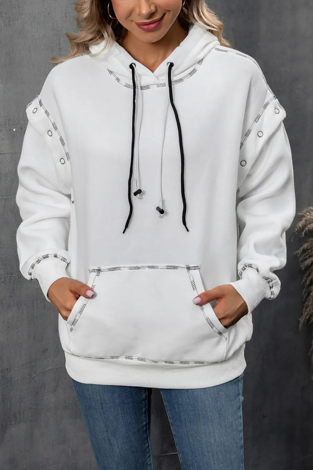 Drawstring Kangaroo Pocket Dropped Shoulder Hoodie - Lilixa.store