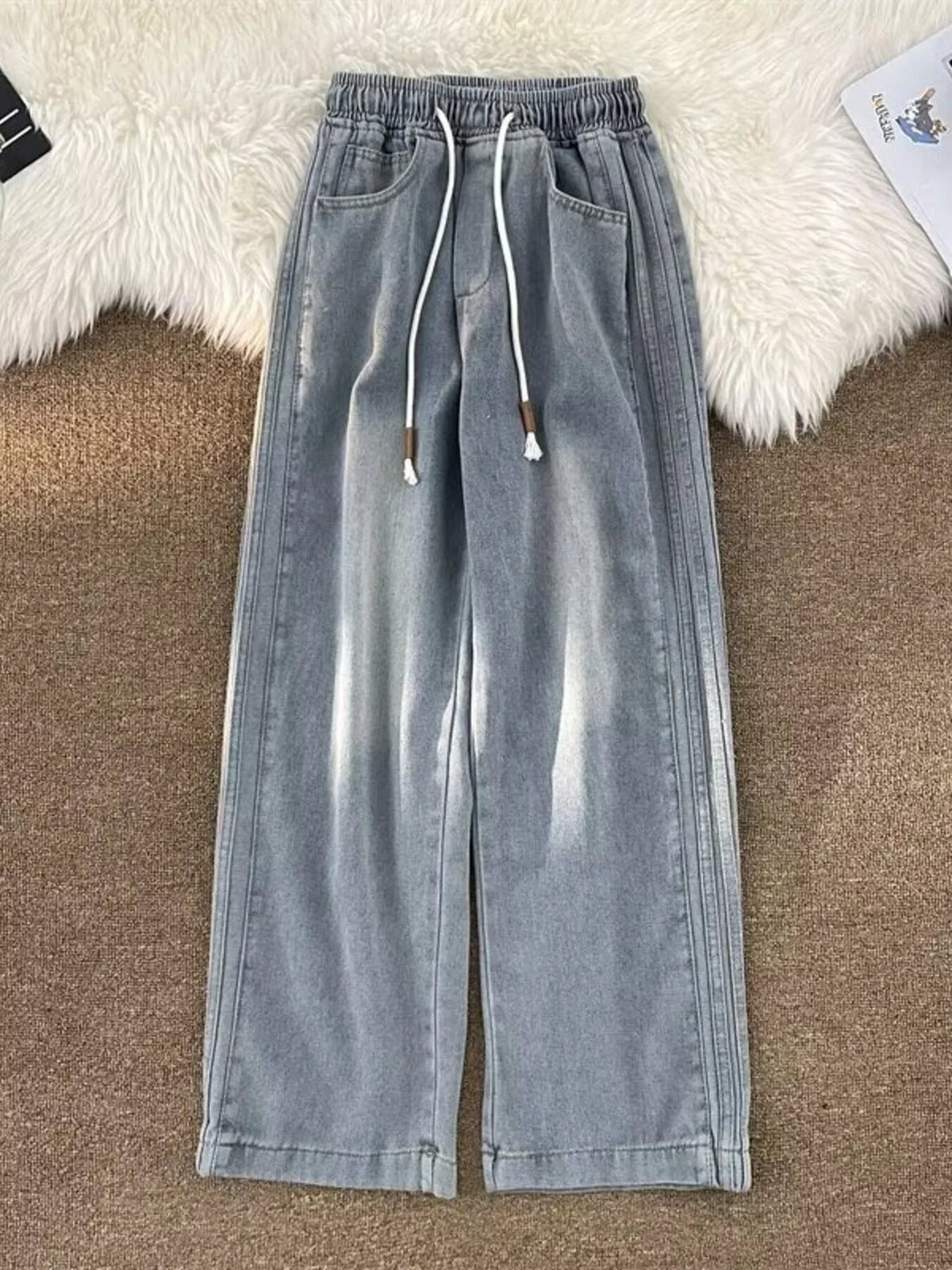 Men's Full Size Wash Wide Leg Pants Plus Size in Blue