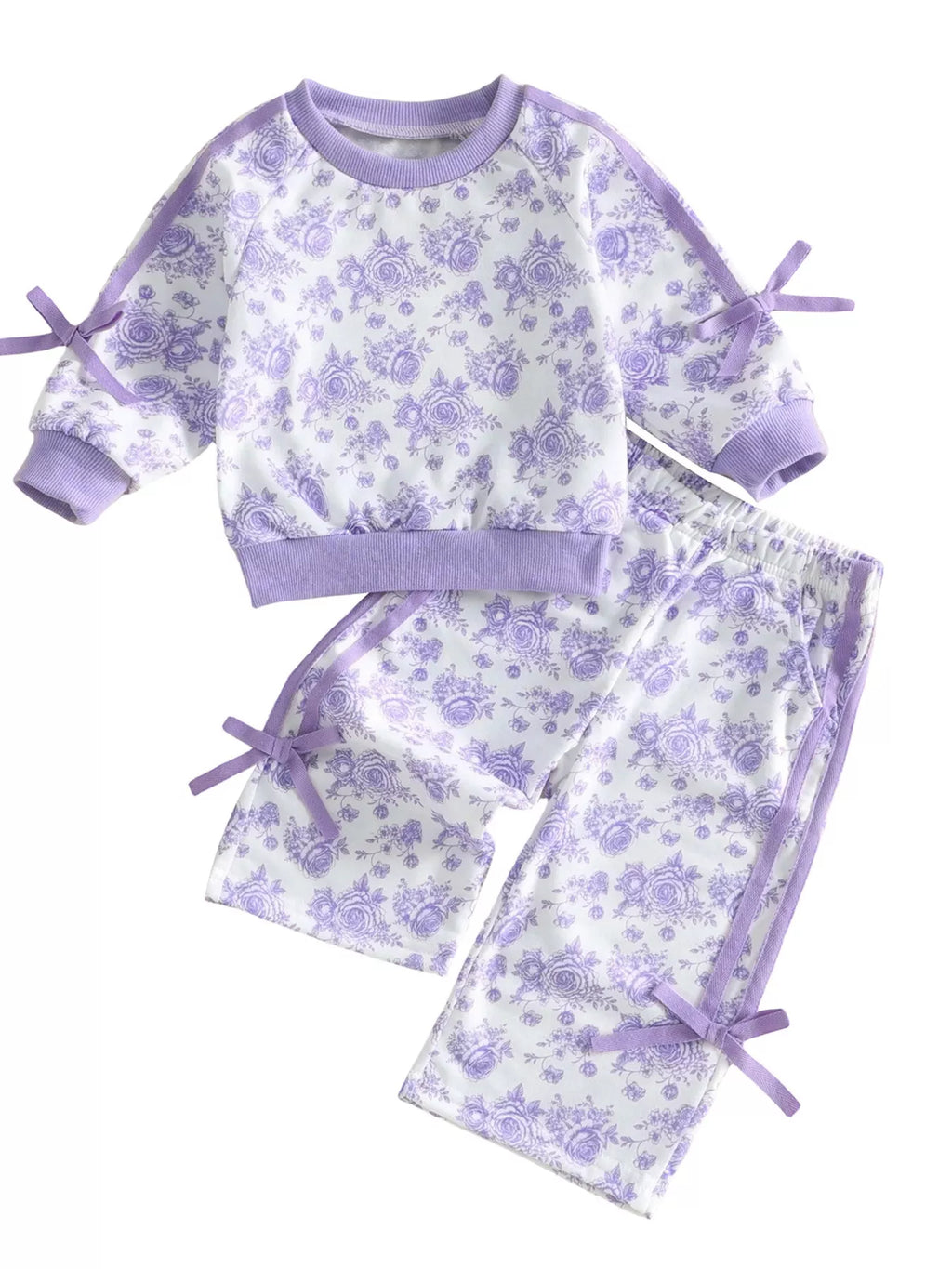 Children's Floral Print Round Neck Top and Pants Two-Piece Lounge Set - Lilixa.store