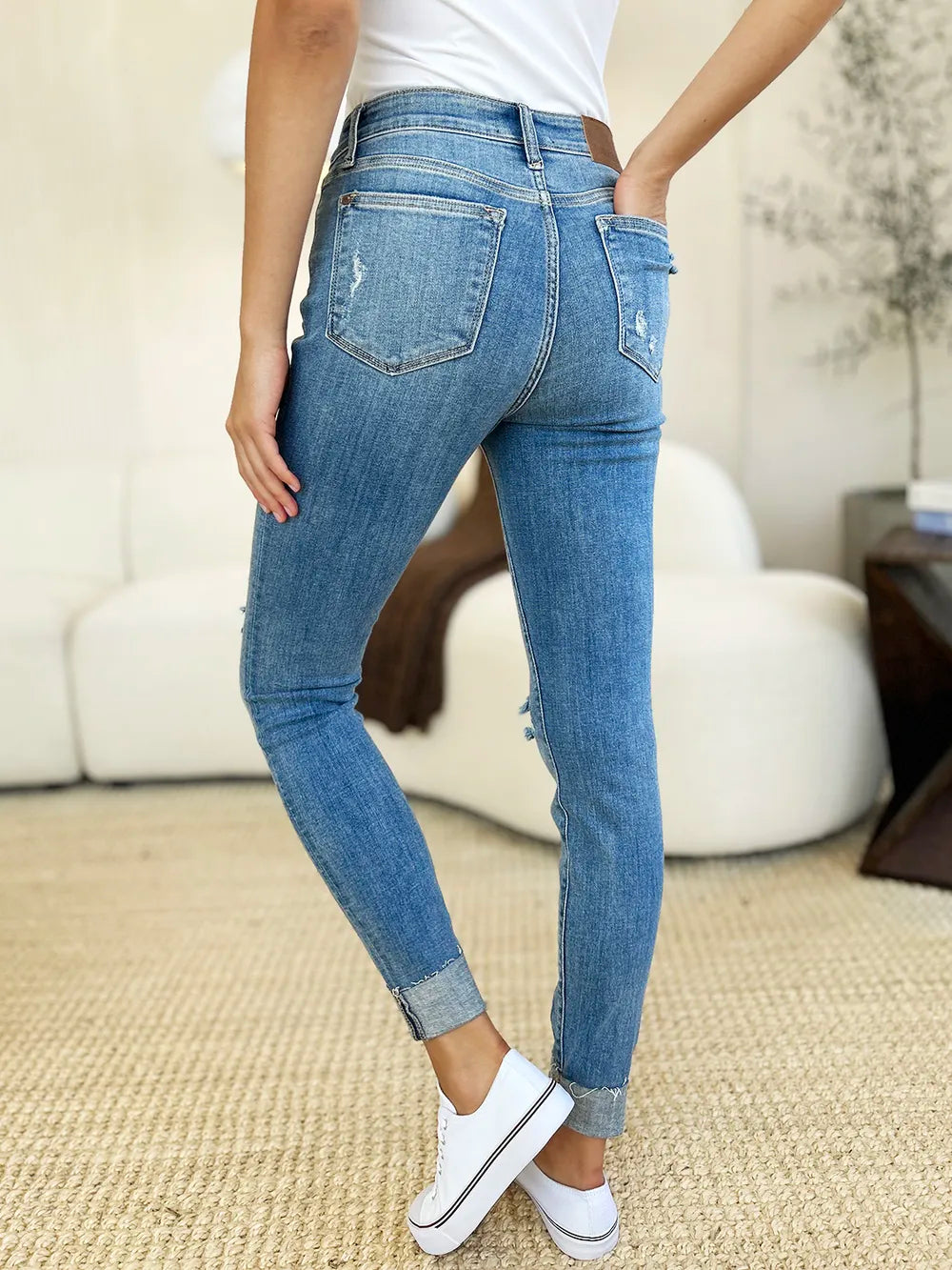 Judy Blue Full Size Mid Rise Destroy & Cuff Skinny Jeans - Lilixa.store