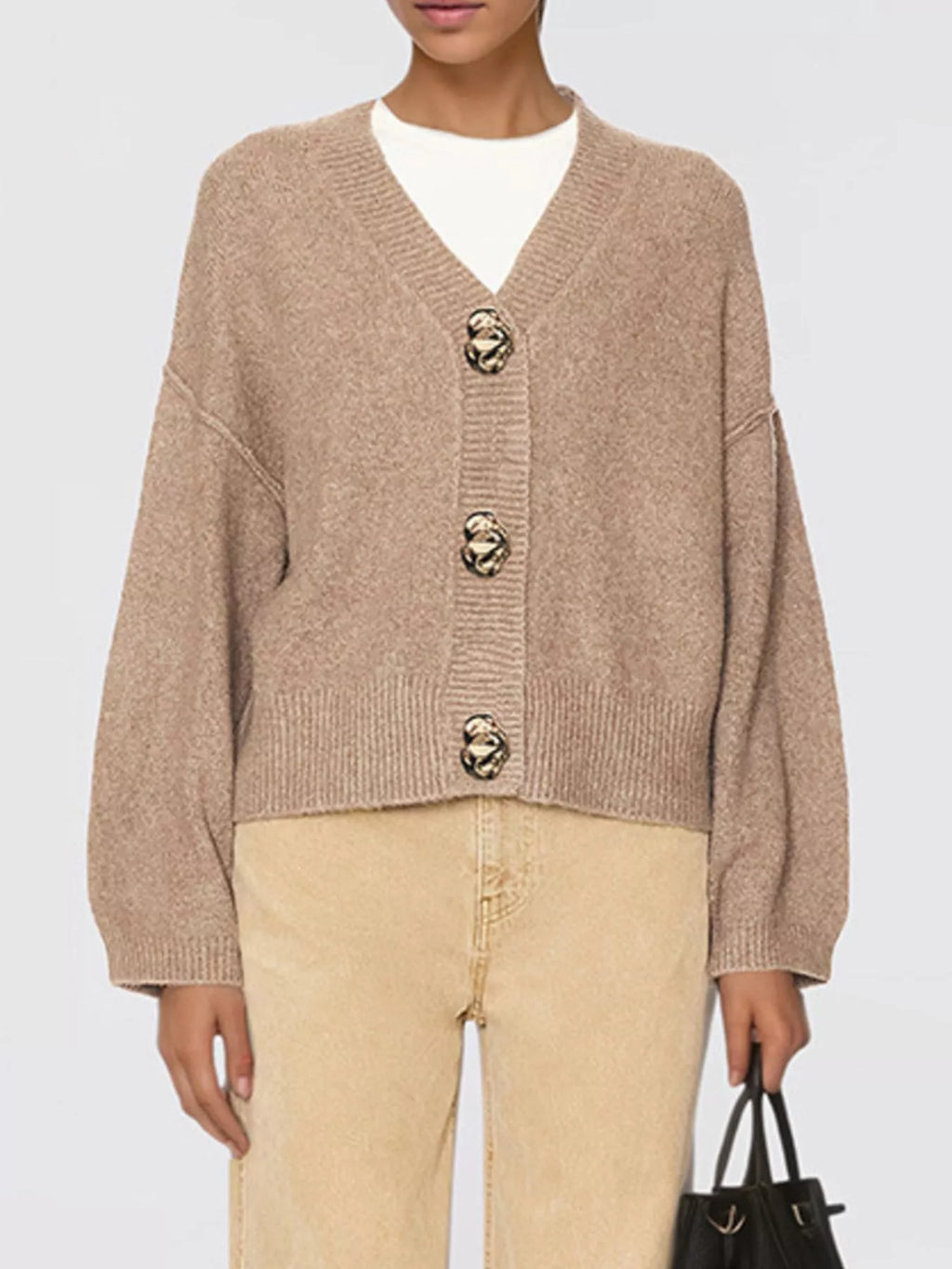 Gold Buttons V-Neck Cardigan - Lilixa.store