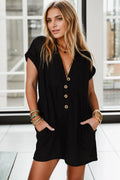 Pocketed V-Neck Short Sleeve Romper - Lilixa.store