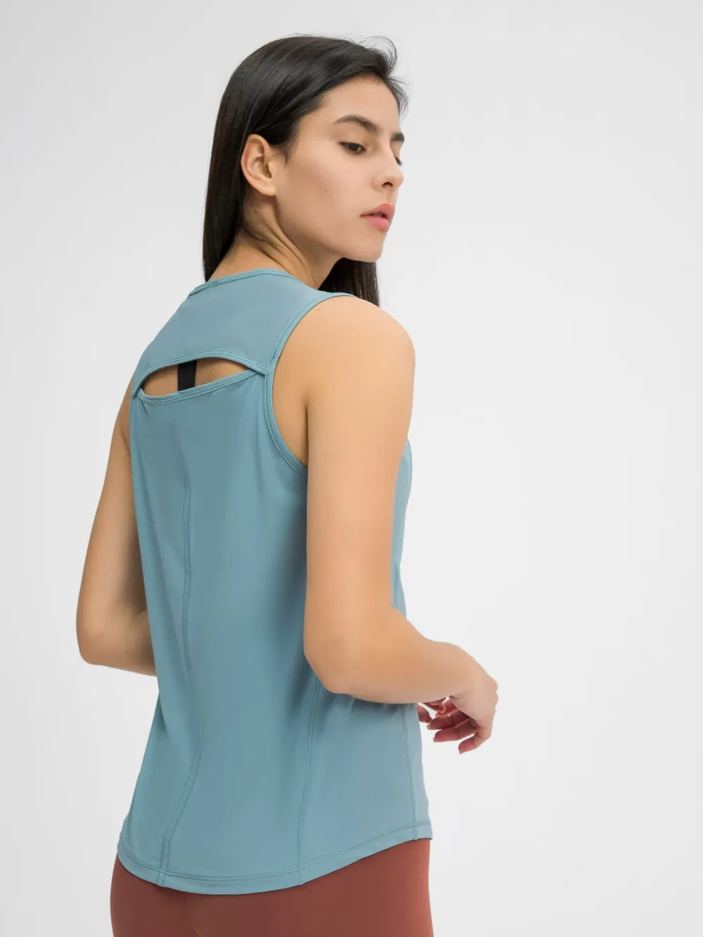 Millennia Cutout Back Round Neck Active Tank - Lilixa.store